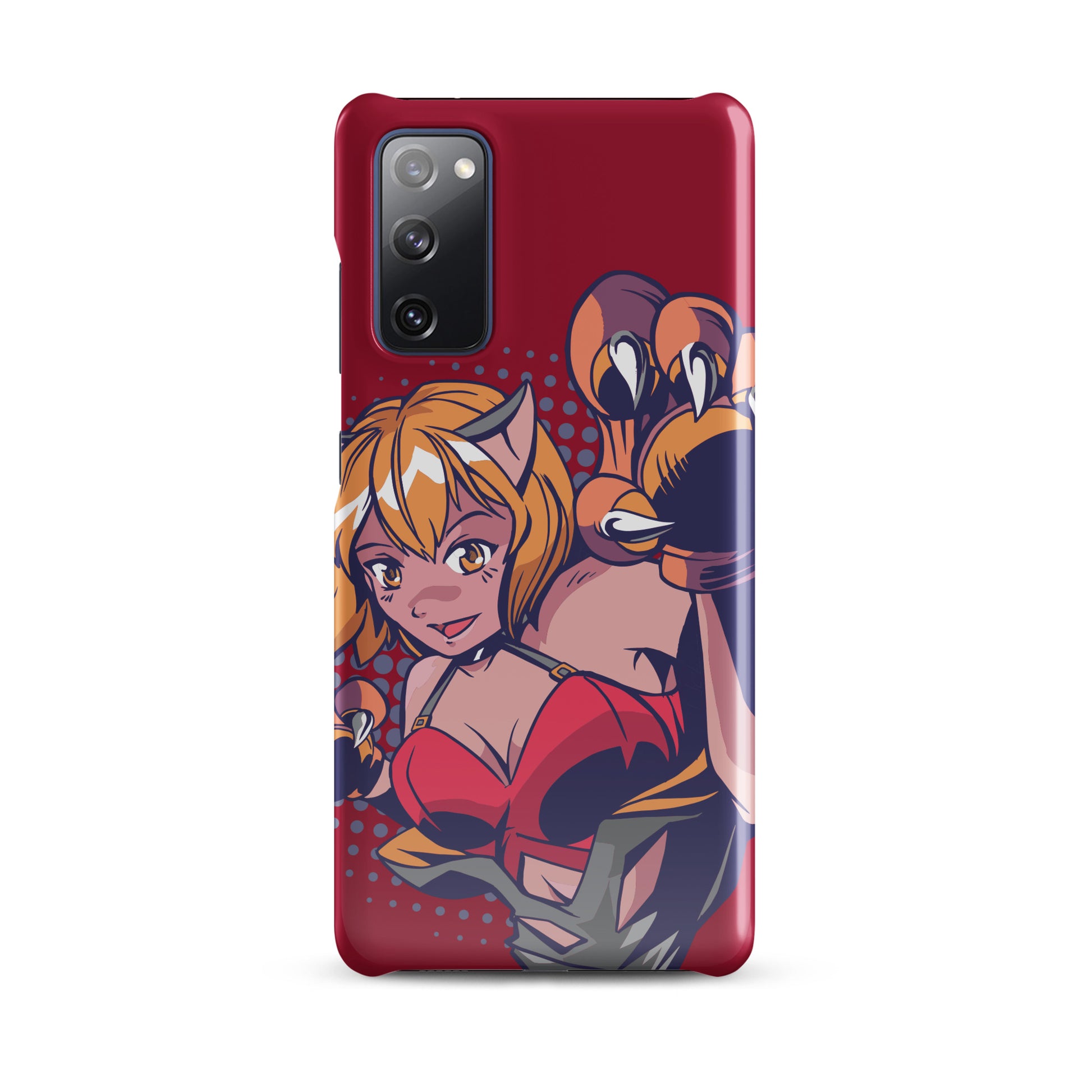 A colorful Samsung S20 FE glossy snap case featuring an anime-inspired design, viewed from the front