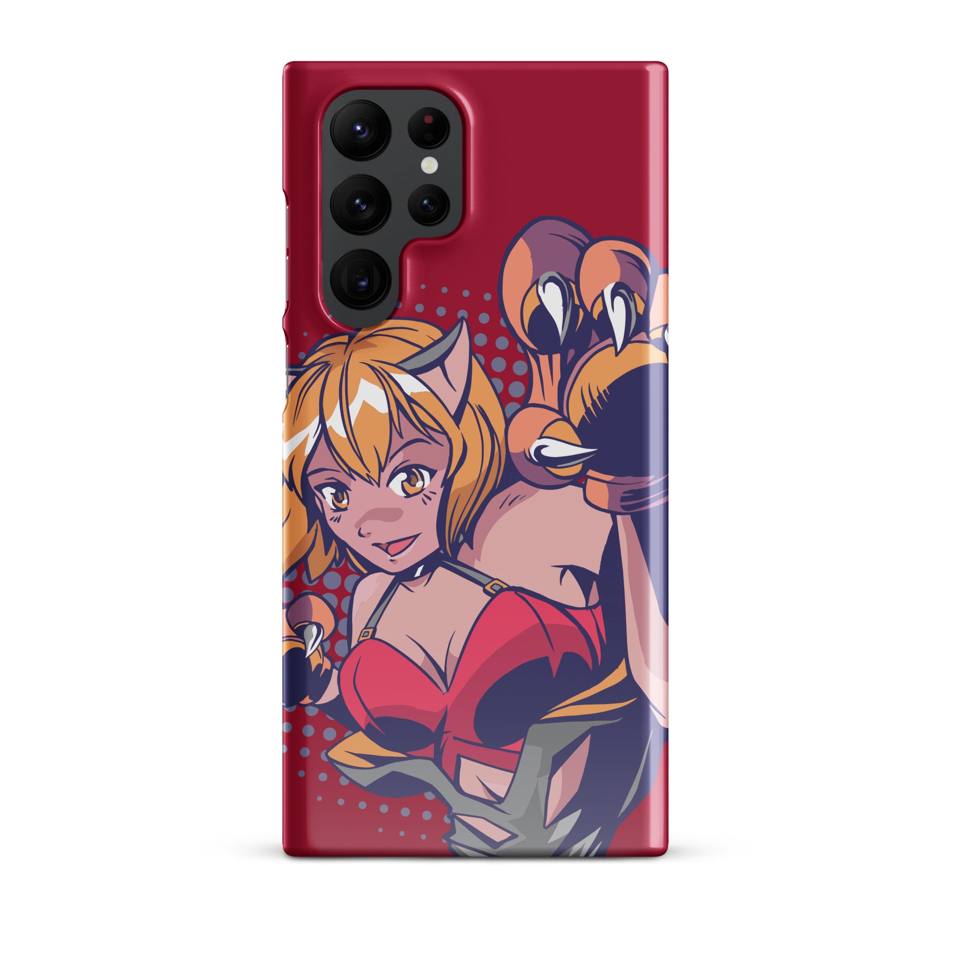 A colorful Samsung S22 Ultra glossy snap case featuring an anime-inspired design, viewed from the front