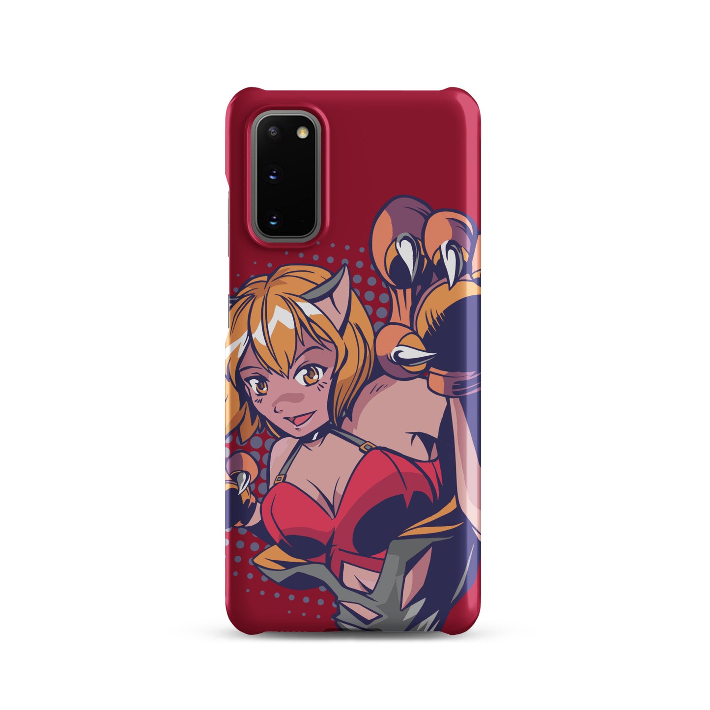 A colorful Samsung S20 matte snap case featuring an anime-inspired design, viewed from the front