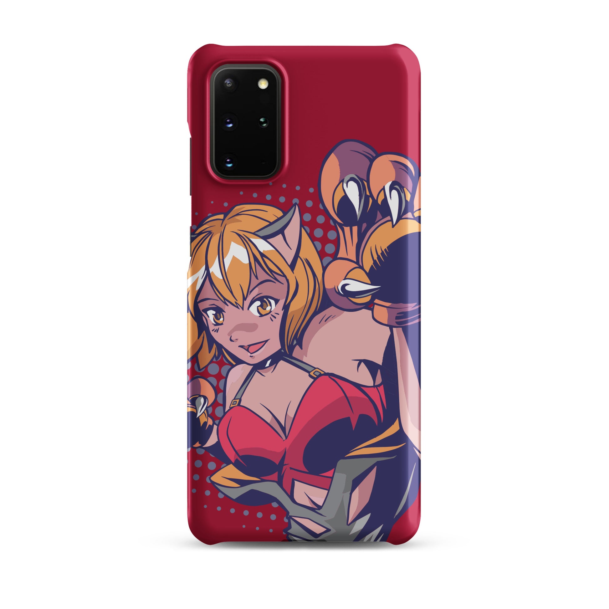 A colorful Samsung S20 Plus matte snap case featuring an anime-inspired design, viewed from the front