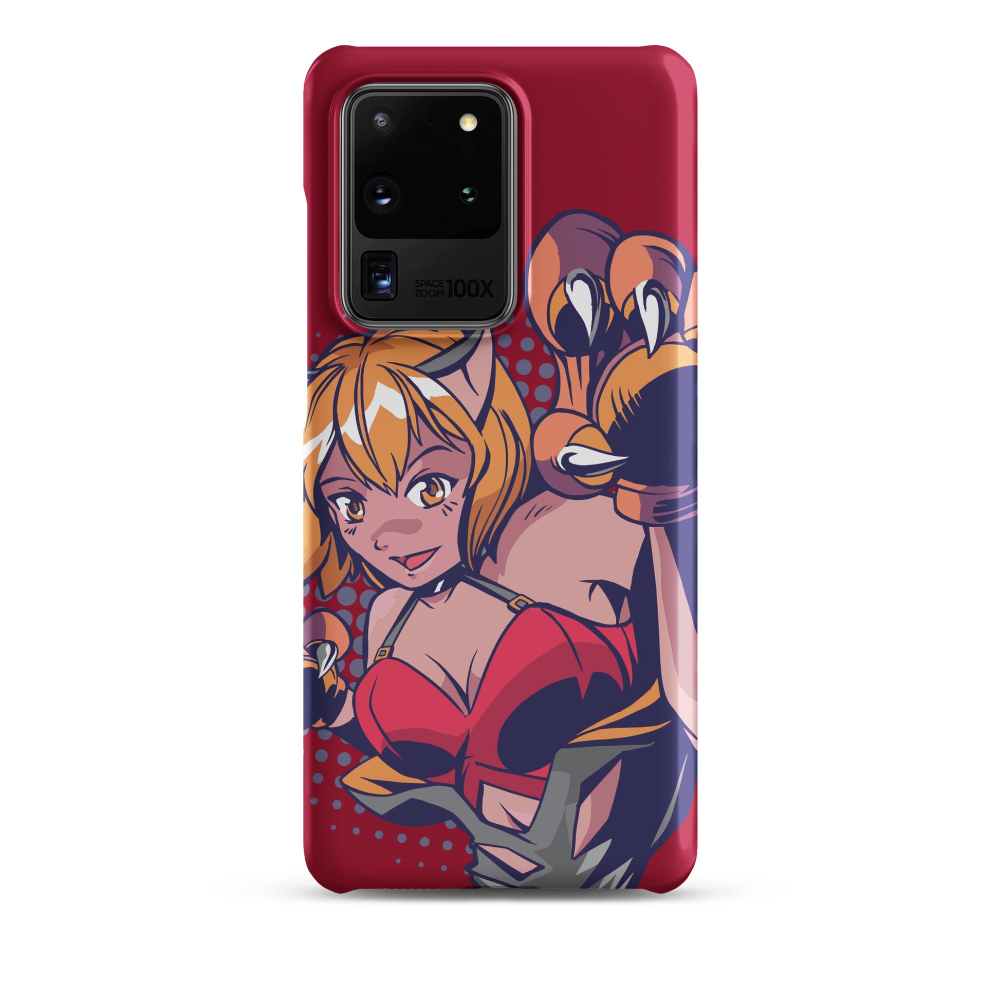 A colorful Samsung S20 Ultra matte snap case featuring an anime-inspired design, viewed from the front