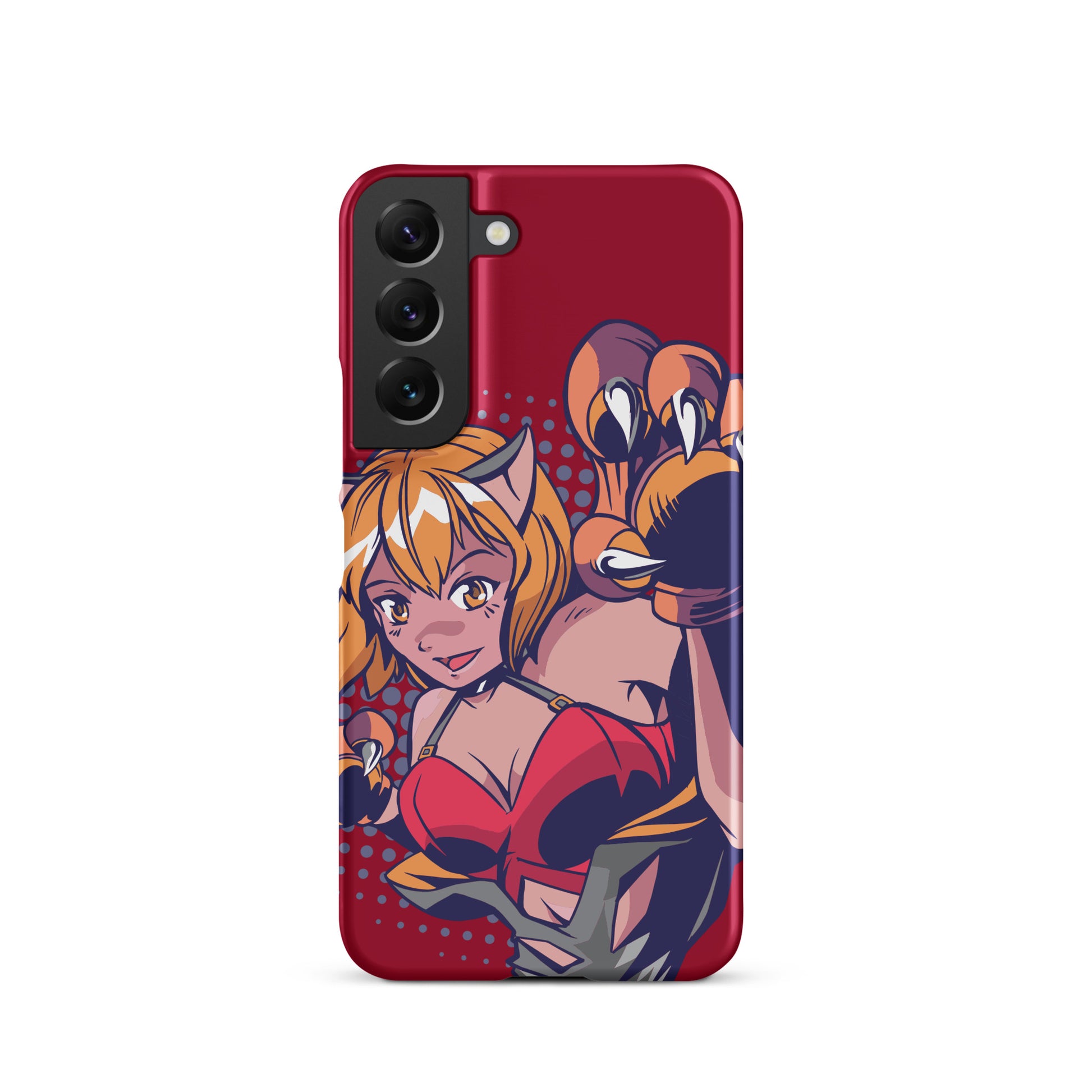 A colorful Samsung S22 matte snap case featuring an anime-inspired design, viewed from the front