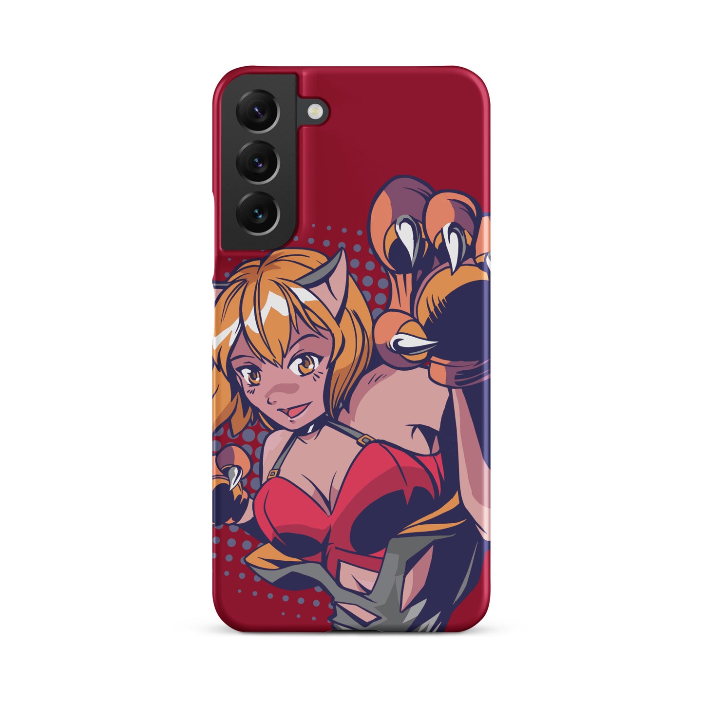 A colorful Samsung S22 Plus matte snap case featuring an anime-inspired design, viewed from the front