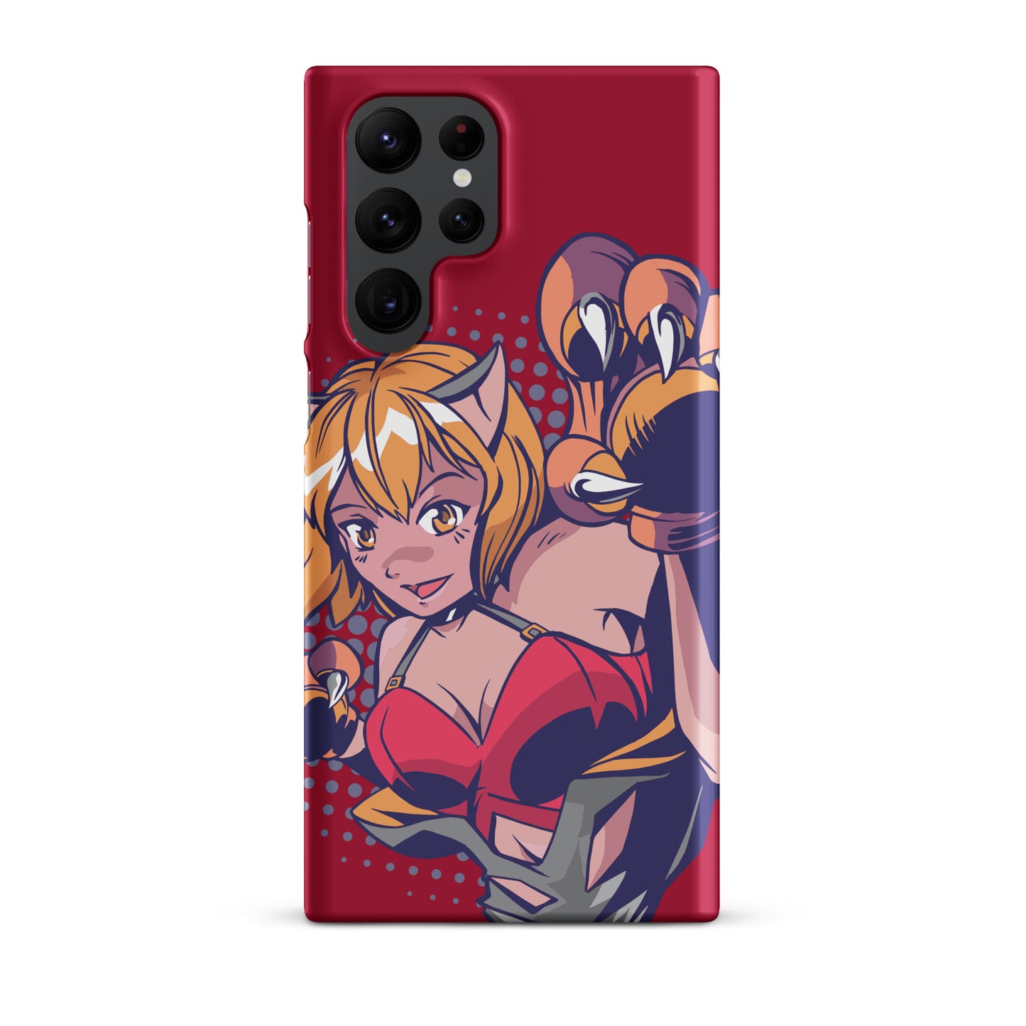 A colorful Samsung S22 Ultra matte snap case featuring an anime-inspired design, viewed from the front