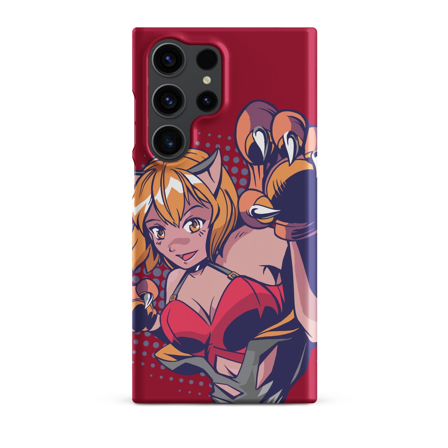 A colorful Samsung S23 Ultra matte snap case featuring an anime-inspired design, viewed from the front