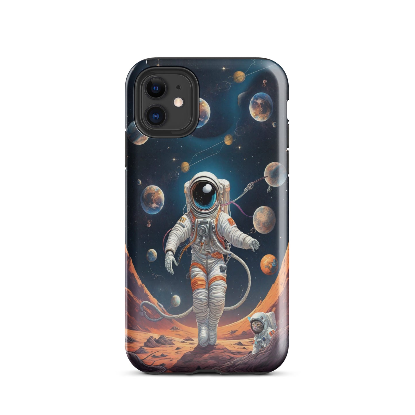 iPhone Dual-Layered Tough Case With Raised Bezel - Astronaut grey cat