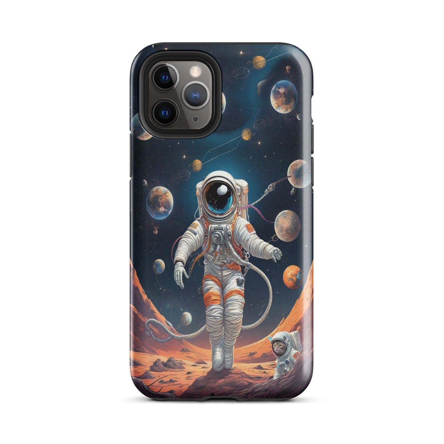 iPhone Dual-Layered Tough Case With Raised Bezel - Astronaut grey cat