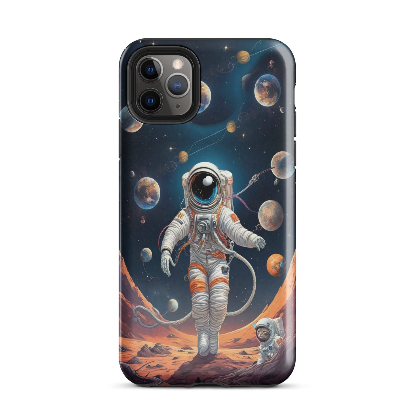 iPhone Dual-Layered Tough Case With Raised Bezel - Astronaut grey cat