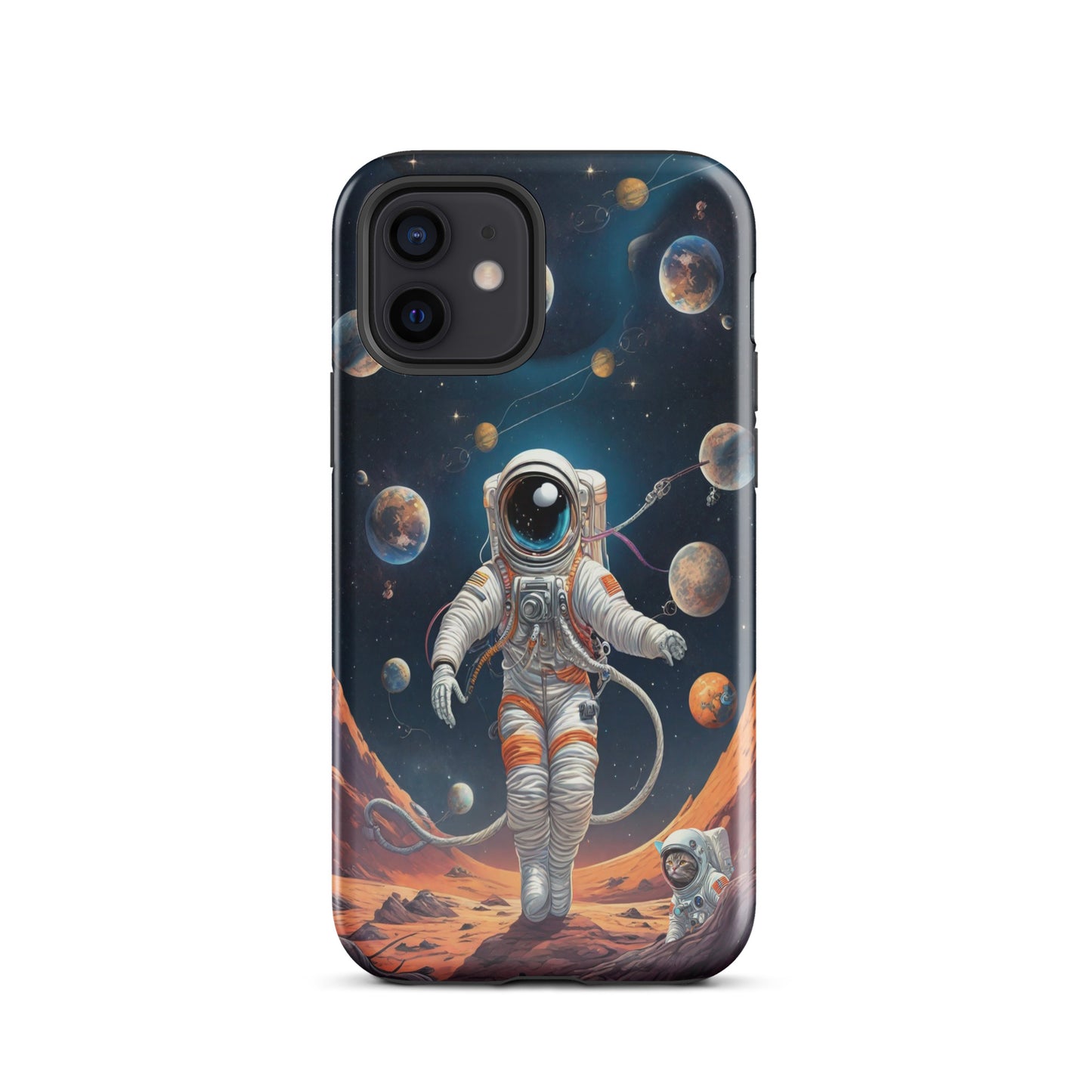 iPhone Dual-Layered Tough Case With Raised Bezel - Astronaut grey cat