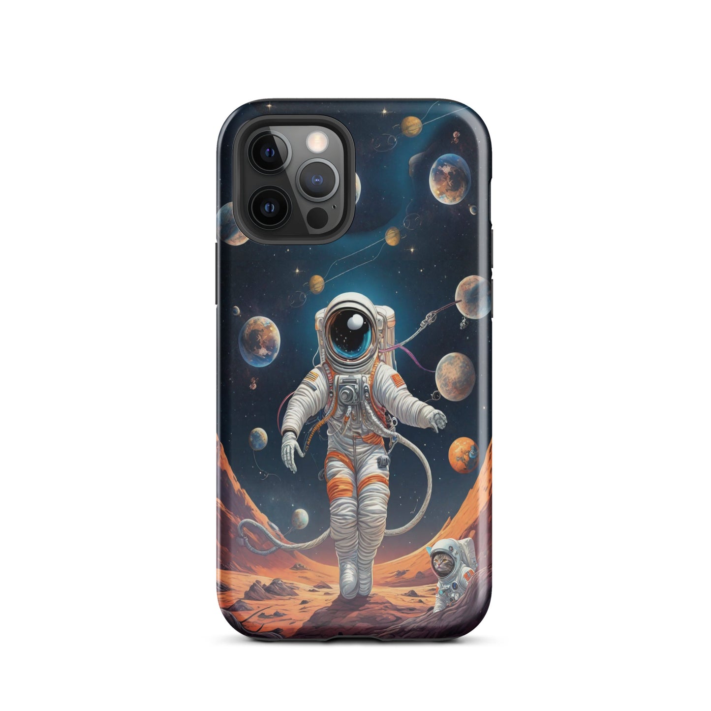 iPhone Dual-Layered Tough Case With Raised Bezel - Astronaut grey cat