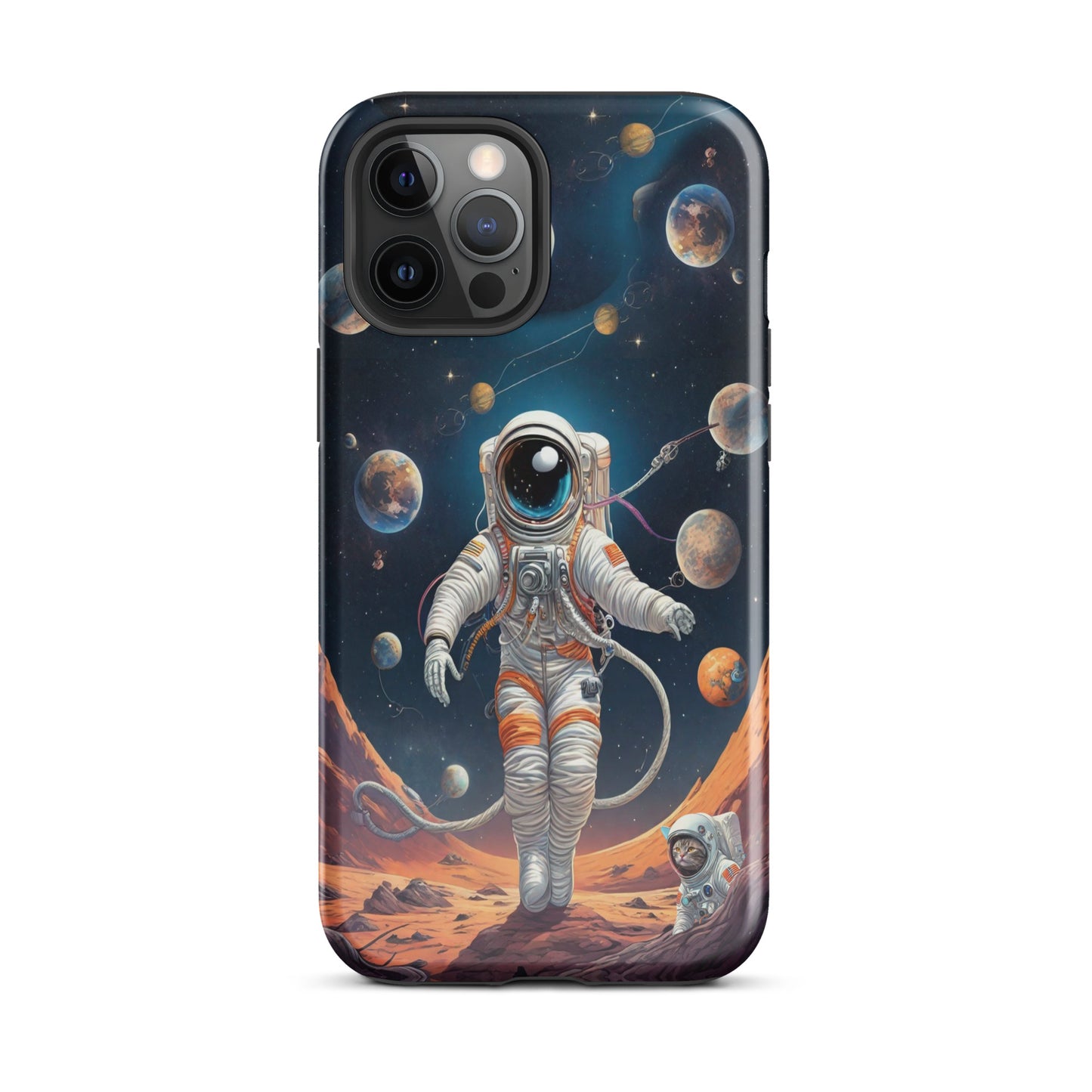 iPhone Dual-Layered Tough Case With Raised Bezel - Astronaut grey cat