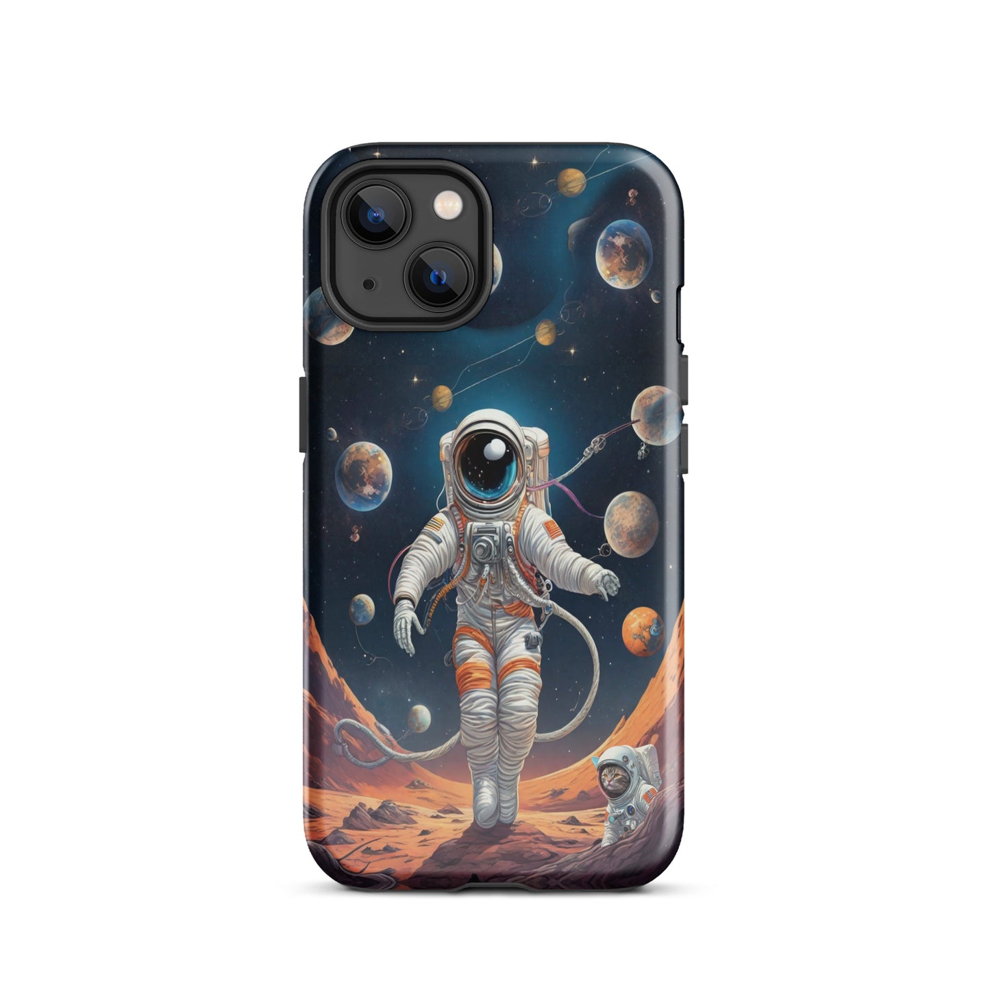 iPhone Dual-Layered Tough Case With Raised Bezel - Astronaut grey cat