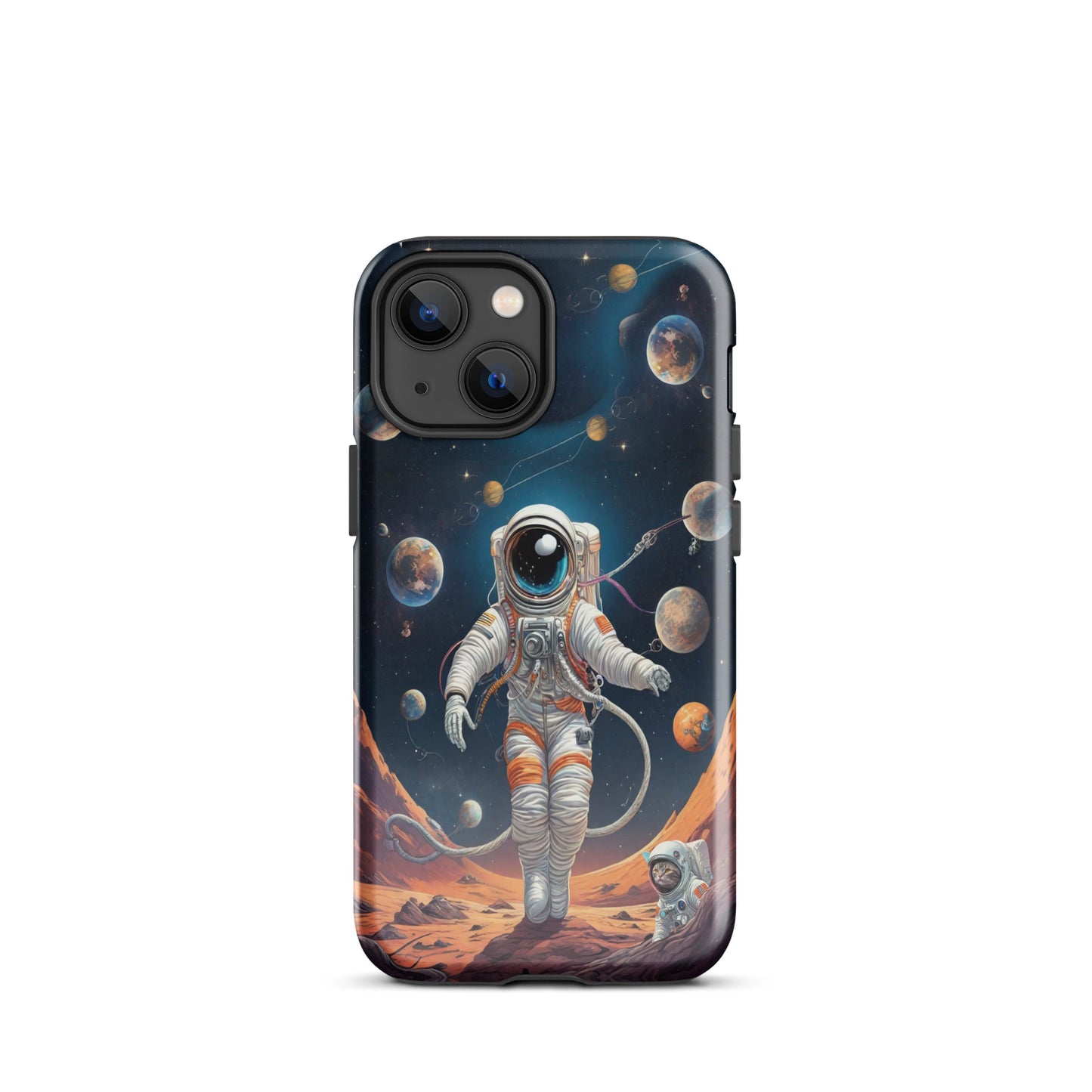 iPhone Dual-Layered Tough Case With Raised Bezel - Astronaut grey cat