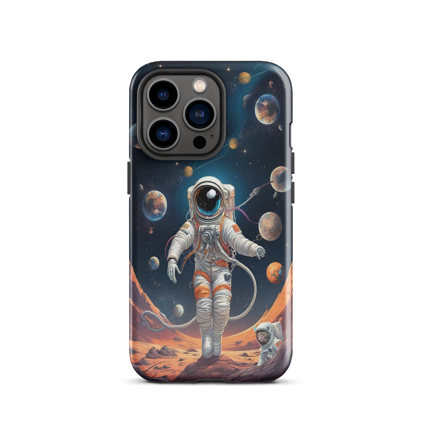 iPhone Dual-Layered Tough Case With Raised Bezel - Astronaut grey cat