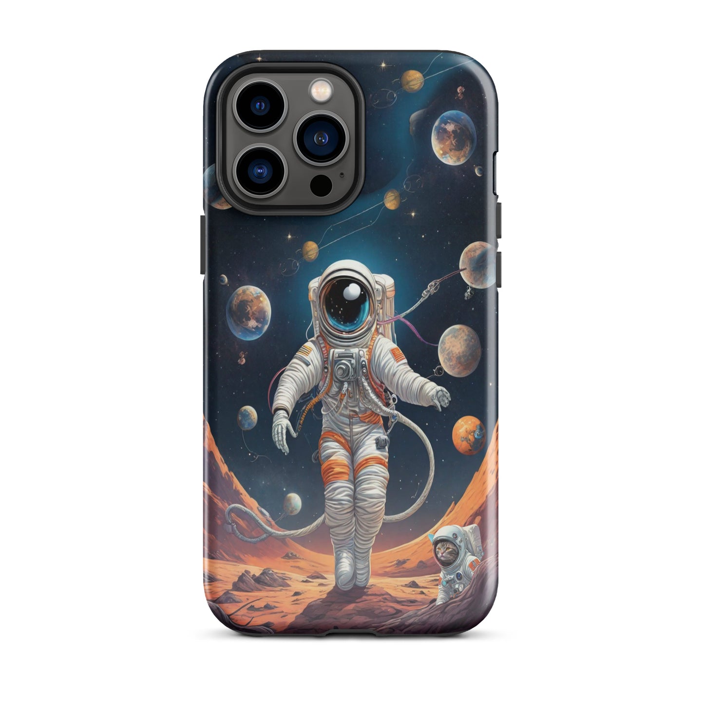 iPhone Dual-Layered Tough Case With Raised Bezel - Astronaut grey cat
