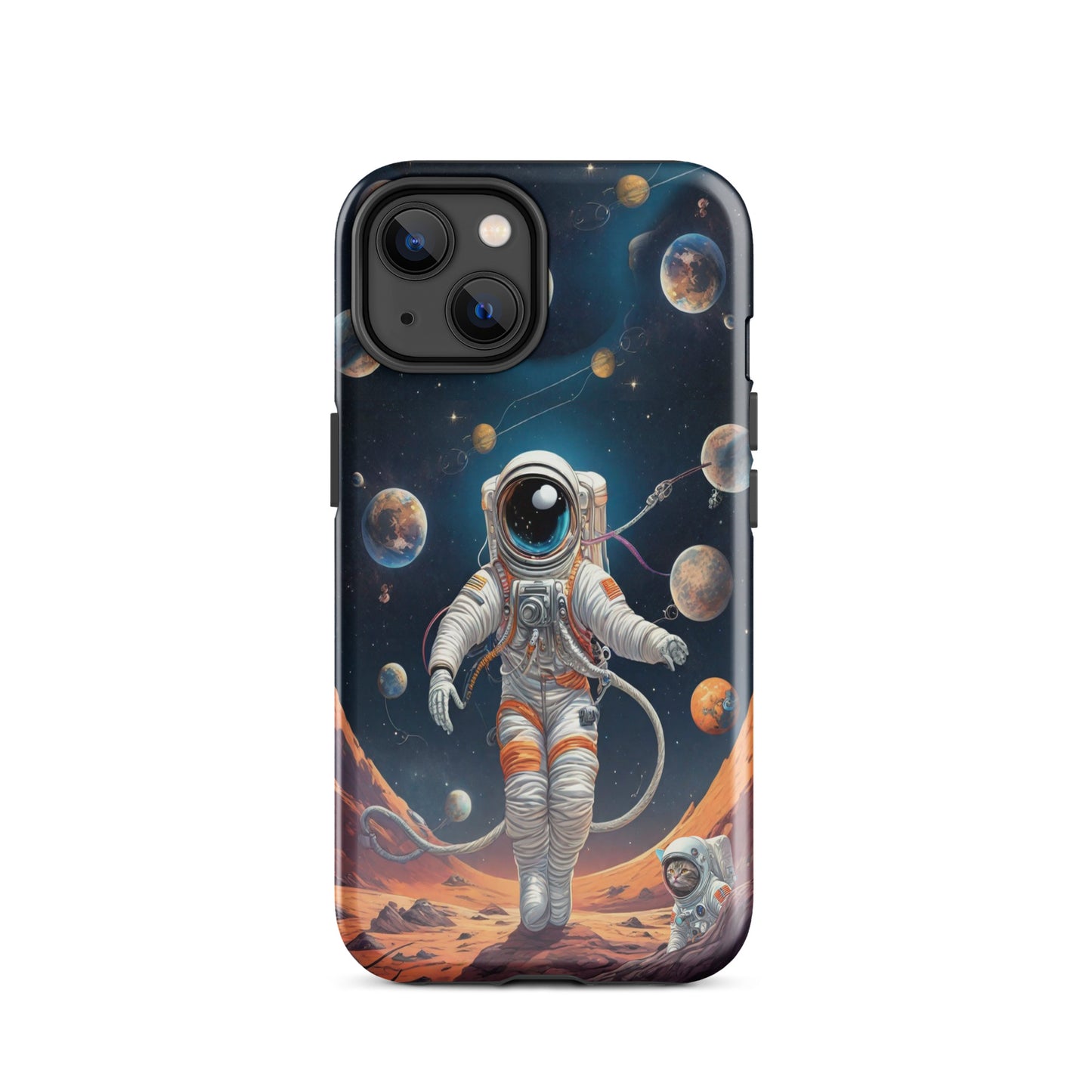iPhone Dual-Layered Tough Case With Raised Bezel - Astronaut grey cat