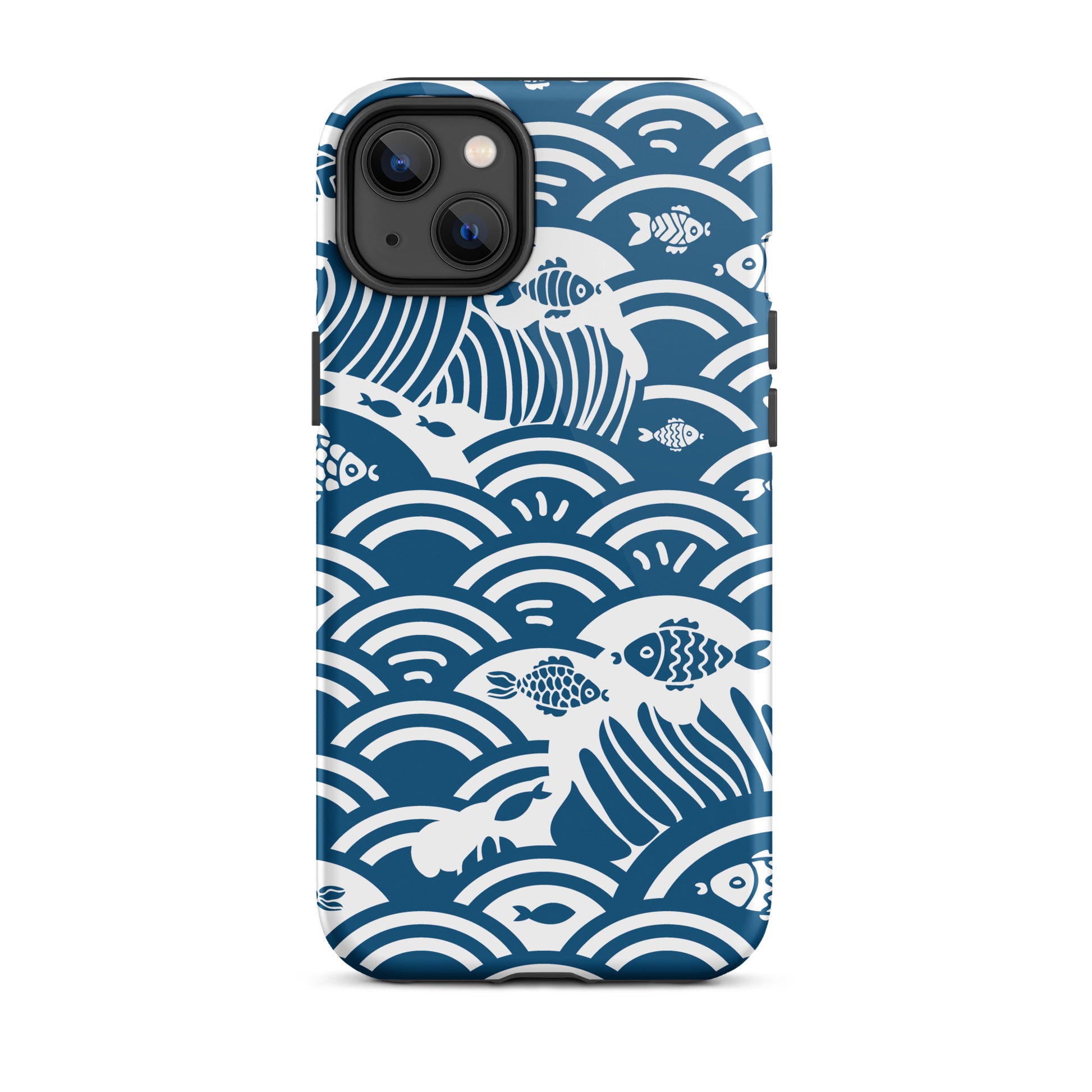 This marine-themed iPhone 14 Plus tough case provides superior protection against drops and scratches with its shock-absorbent material and anti-slip grip. Perfect for those who love the ocean and want to show it off!