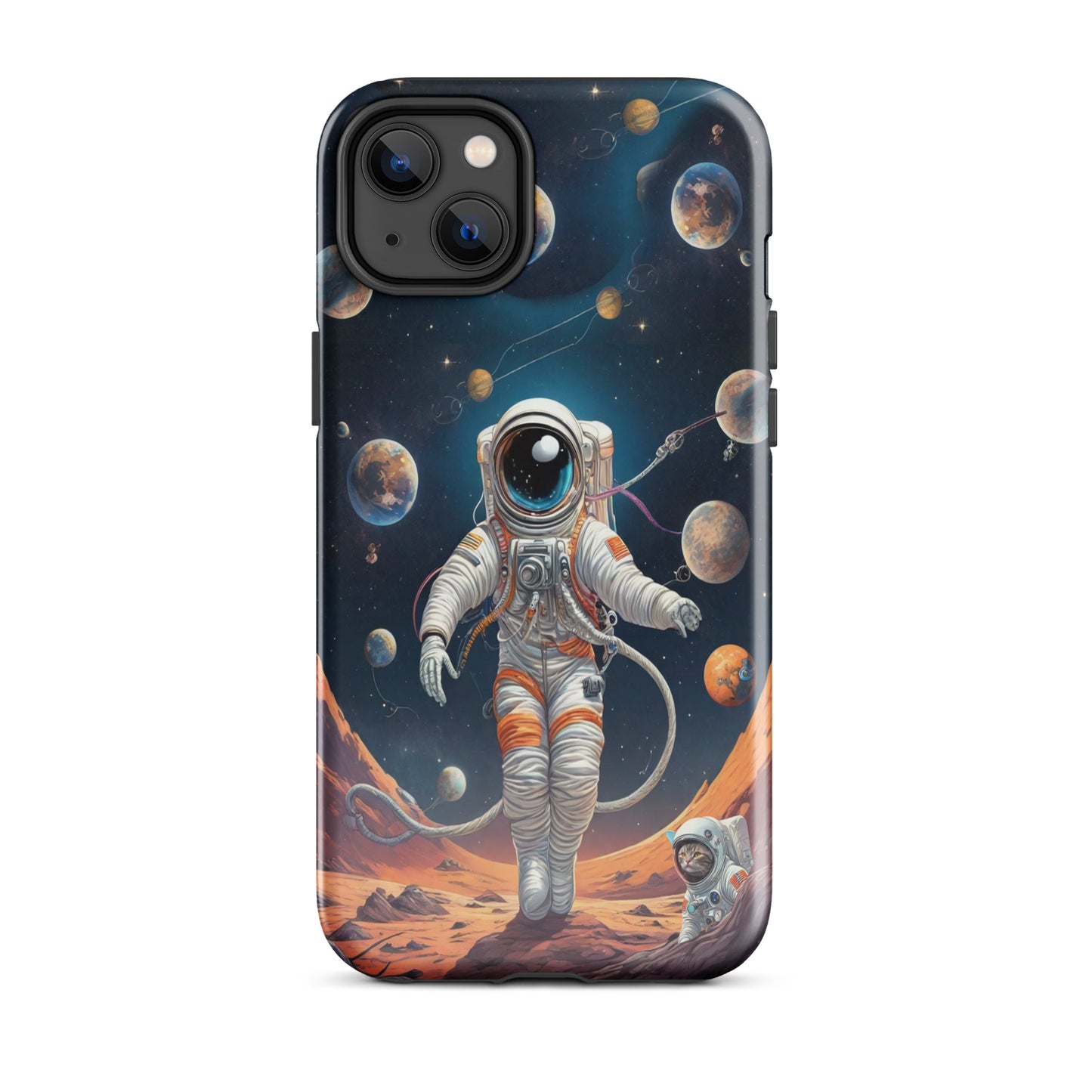 iPhone Dual-Layered Tough Case With Raised Bezel - Astronaut grey cat