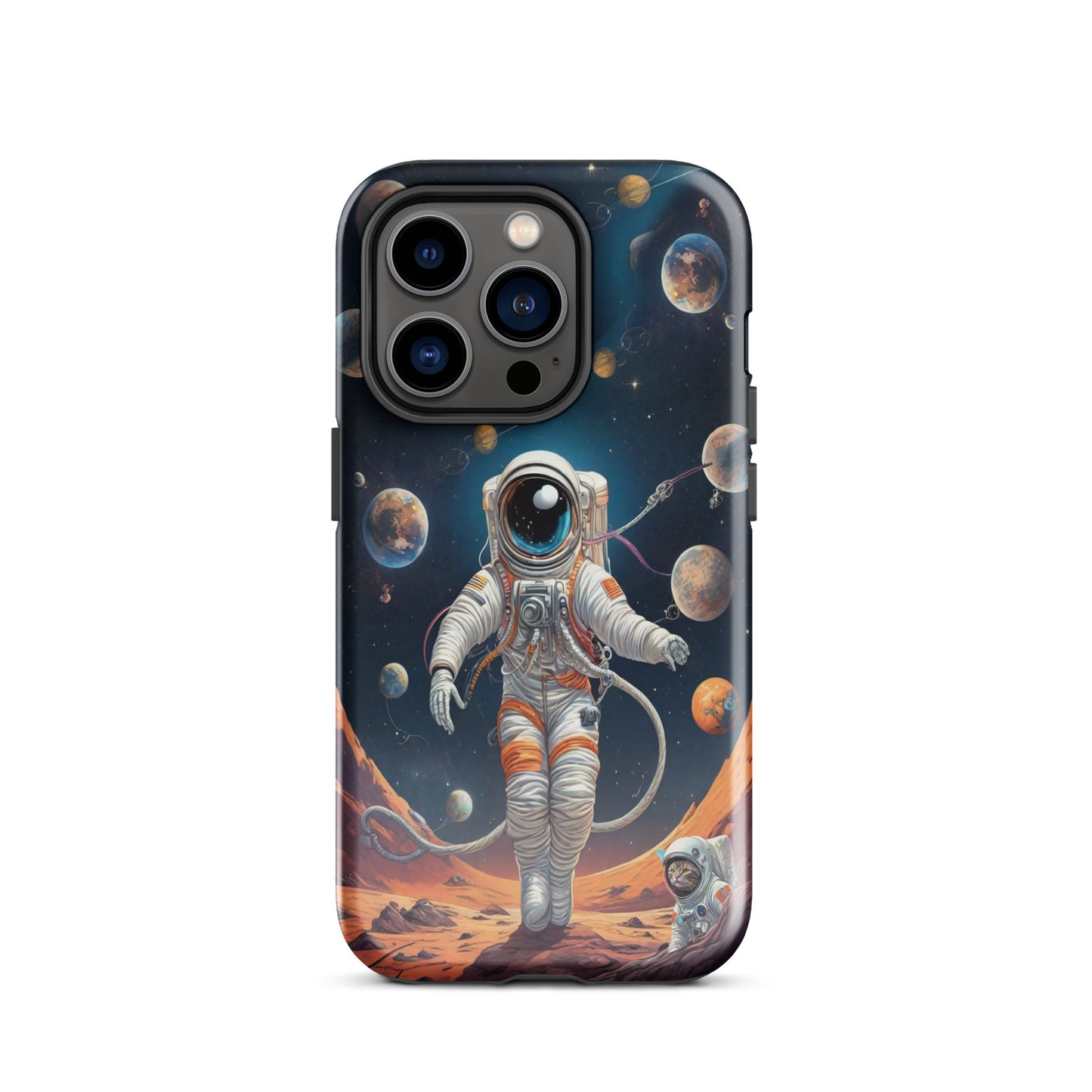 iPhone Dual-Layered Tough Case With Raised Bezel - Astronaut grey cat