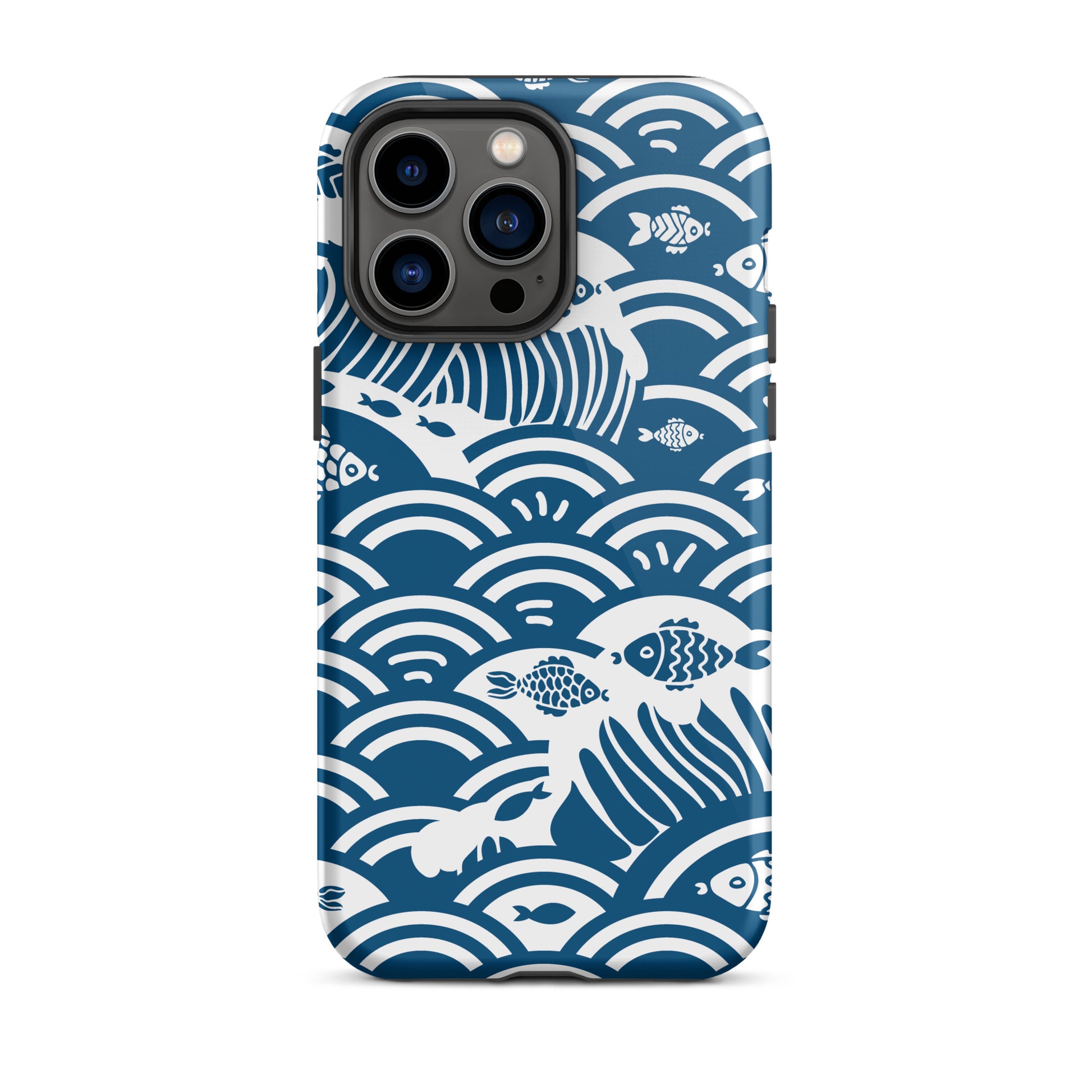 This marine-themed iPhone 14 Pro Max tough case provides superior protection against drops and scratches with its shock-absorbent material and anti-slip grip. Perfect for those who love the ocean and want to show it off!