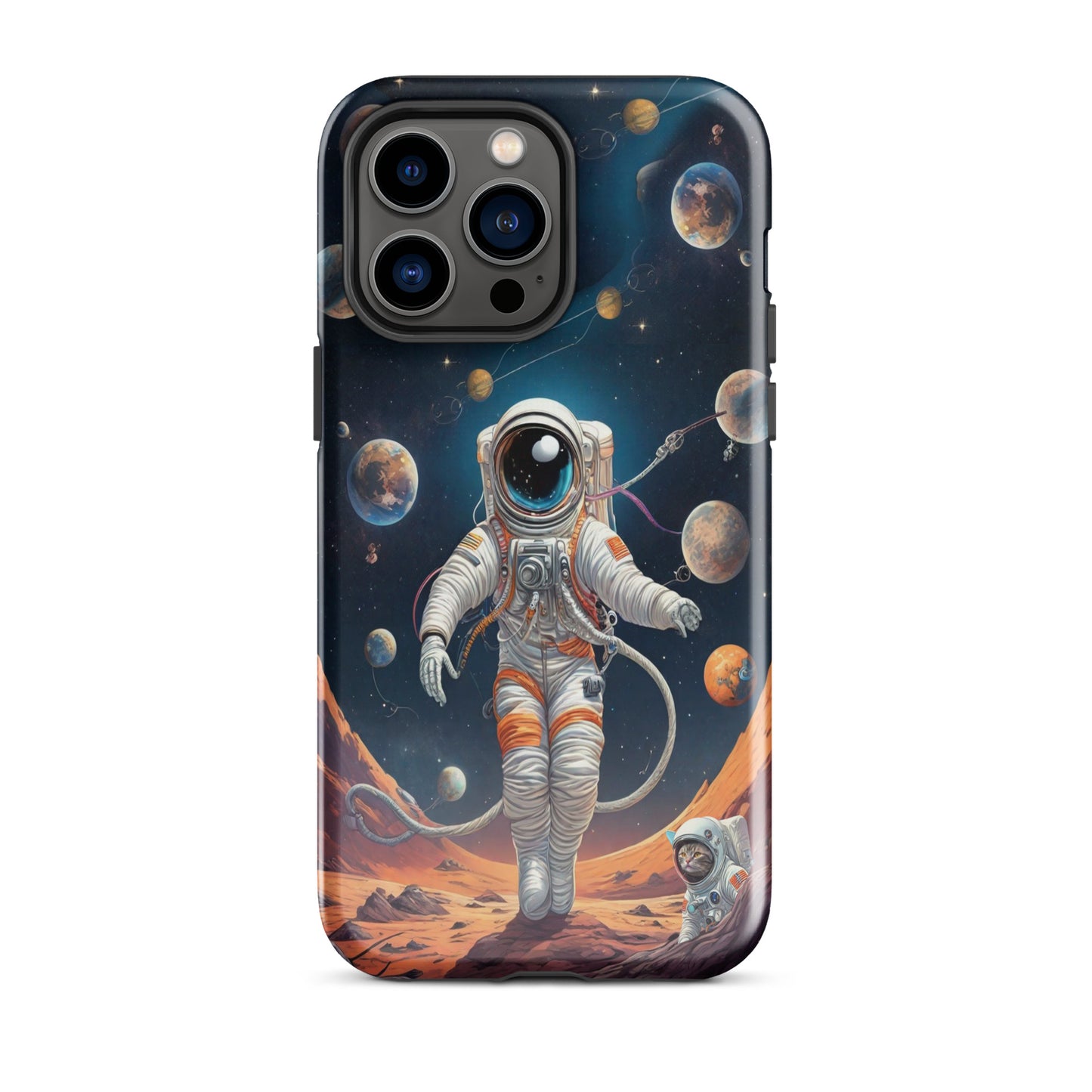 iPhone Dual-Layered Tough Case With Raised Bezel - Astronaut grey cat