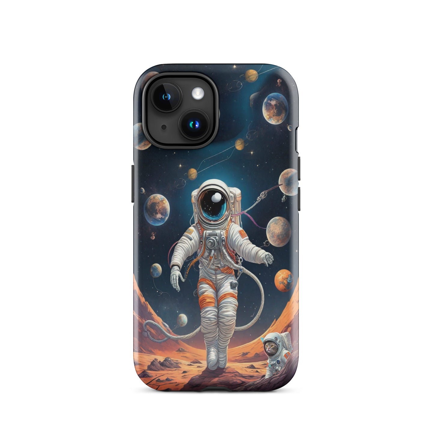 iPhone Dual-Layered Tough Case With Raised Bezel - Astronaut grey cat
