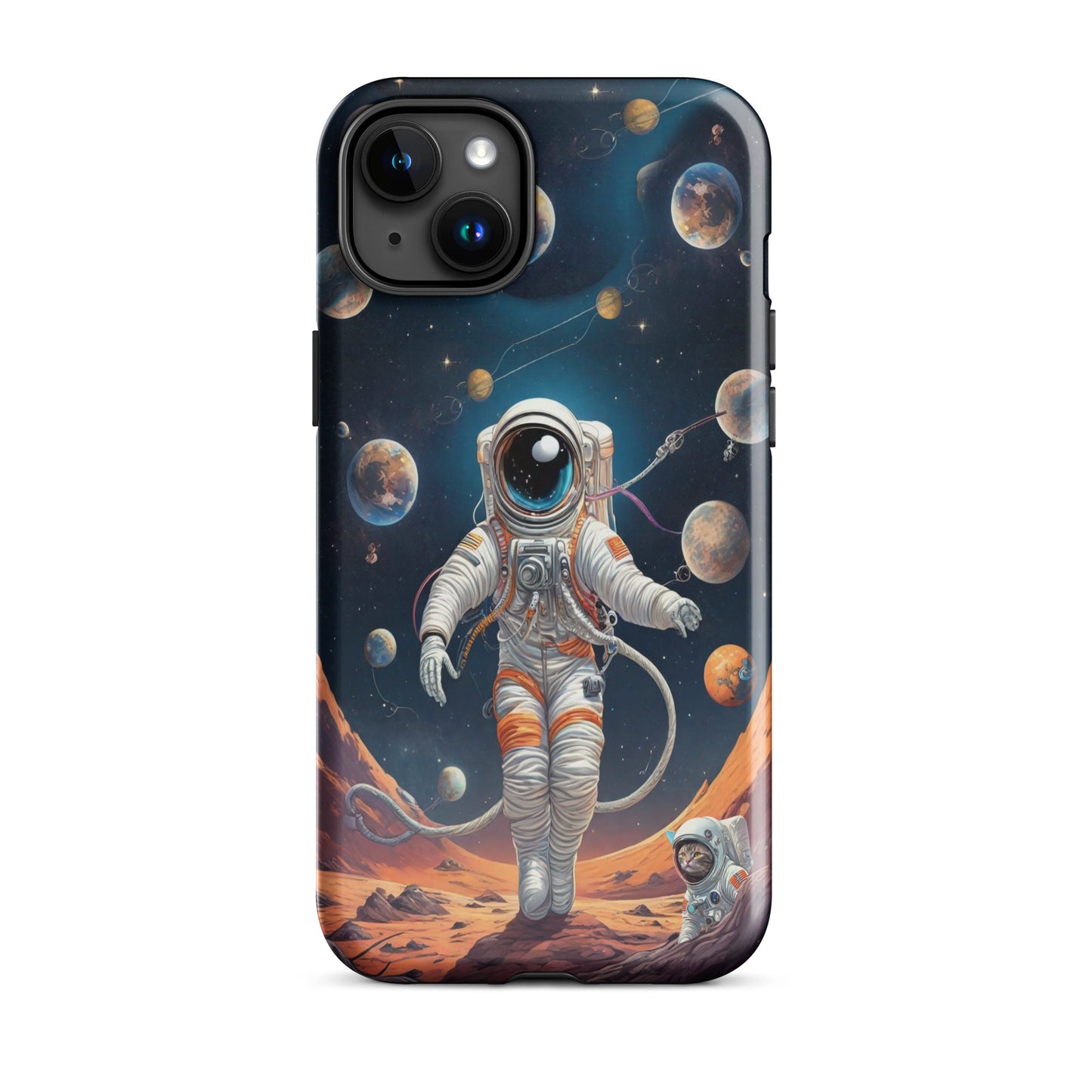 iPhone Dual-Layered Tough Case With Raised Bezel - Astronaut grey cat