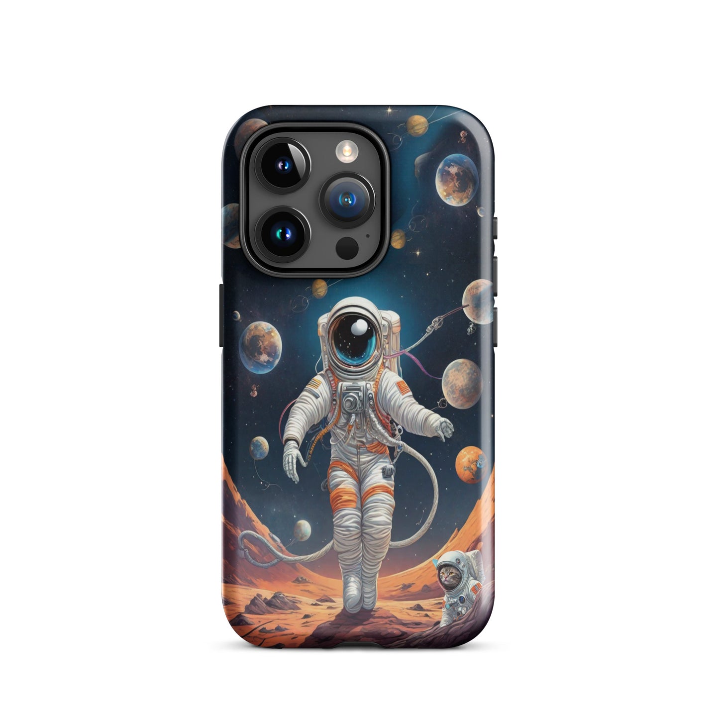 iPhone Dual-Layered Tough Case With Raised Bezel - Astronaut grey cat