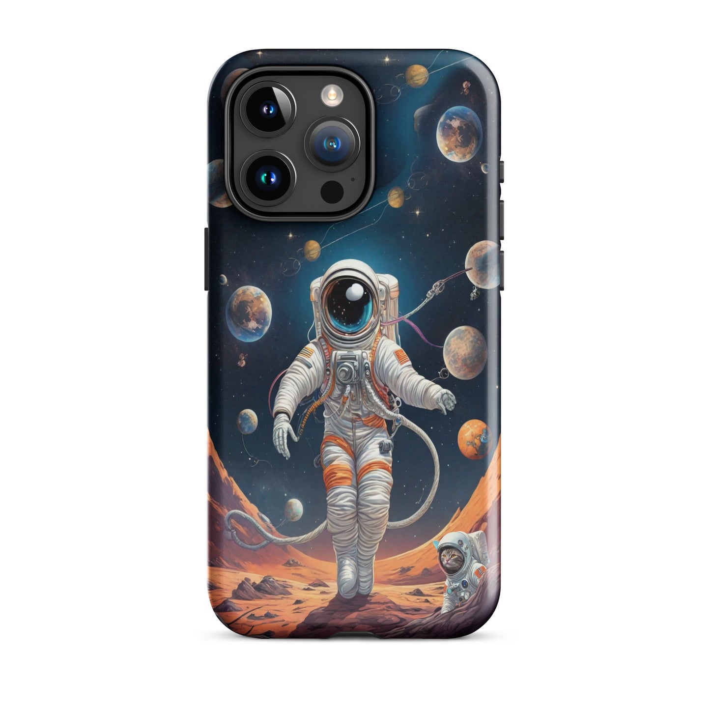iPhone Dual-Layered Tough Case With Raised Bezel - Astronaut grey cat