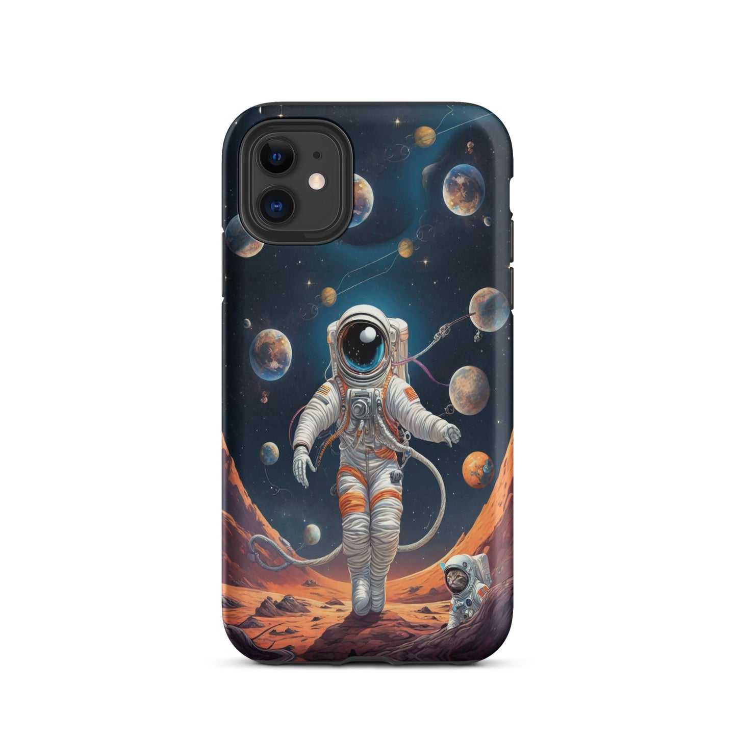 iPhone Dual-Layered Tough Case With Raised Bezel - Astronaut grey cat