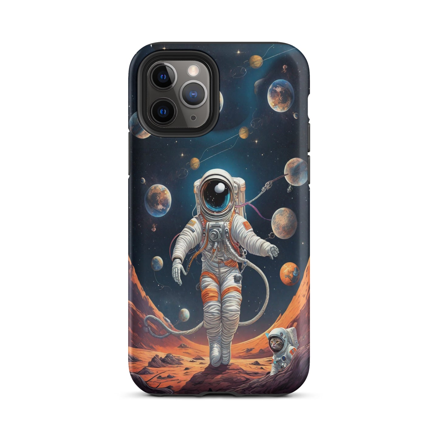 iPhone Dual-Layered Tough Case With Raised Bezel - Astronaut grey cat