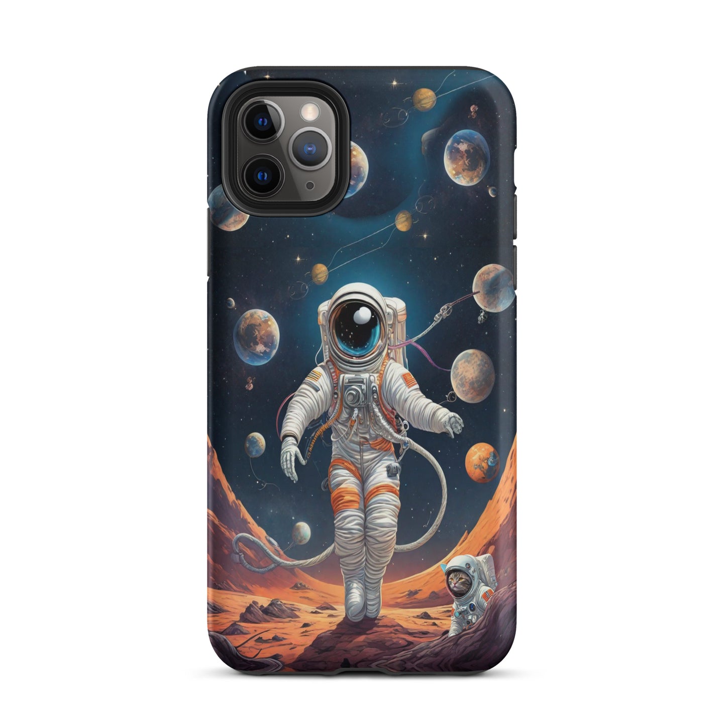iPhone Dual-Layered Tough Case With Raised Bezel - Astronaut grey cat