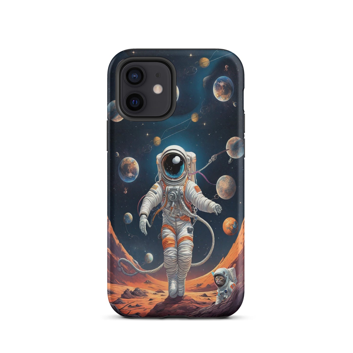 iPhone Dual-Layered Tough Case With Raised Bezel - Astronaut grey cat
