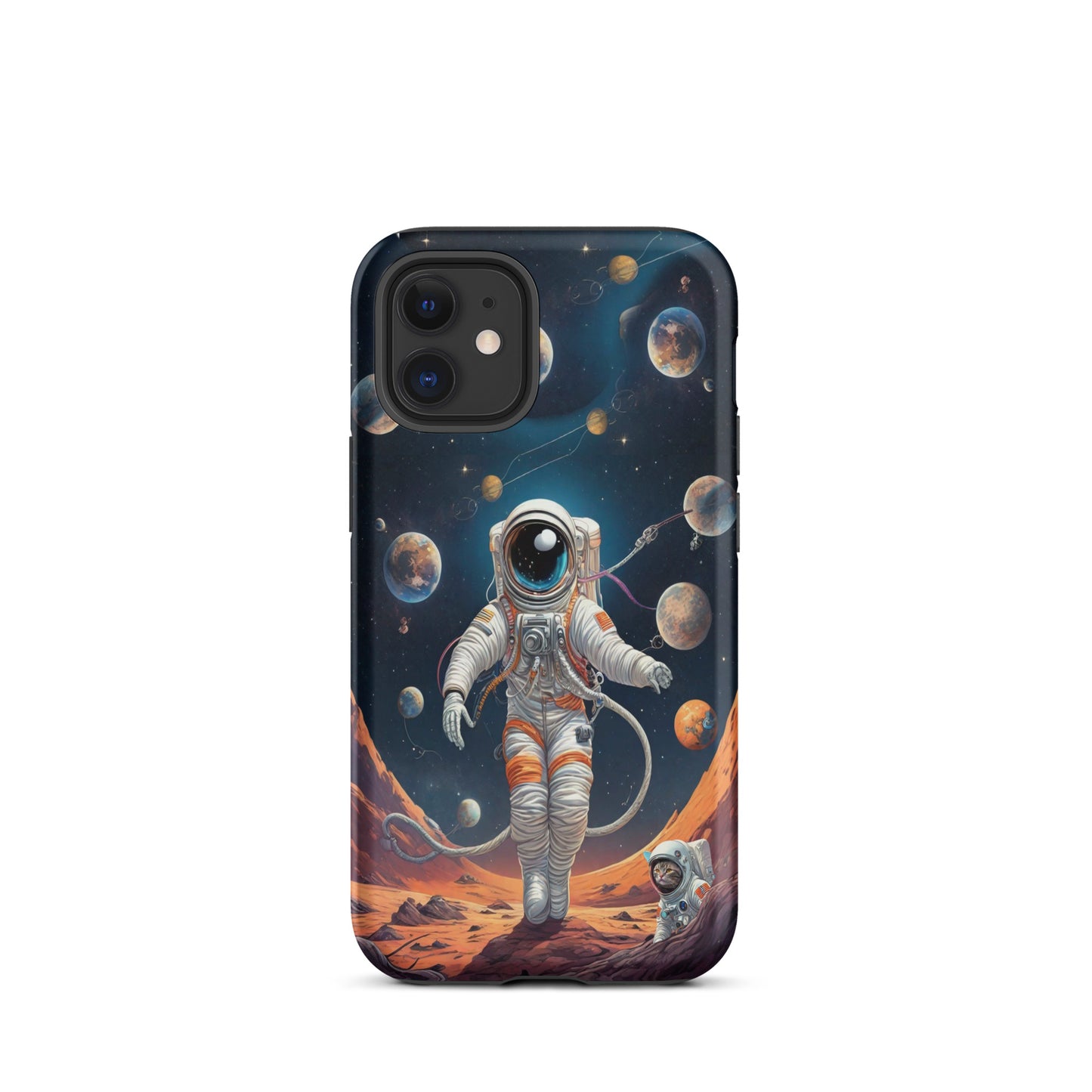 iPhone Dual-Layered Tough Case With Raised Bezel - Astronaut grey cat