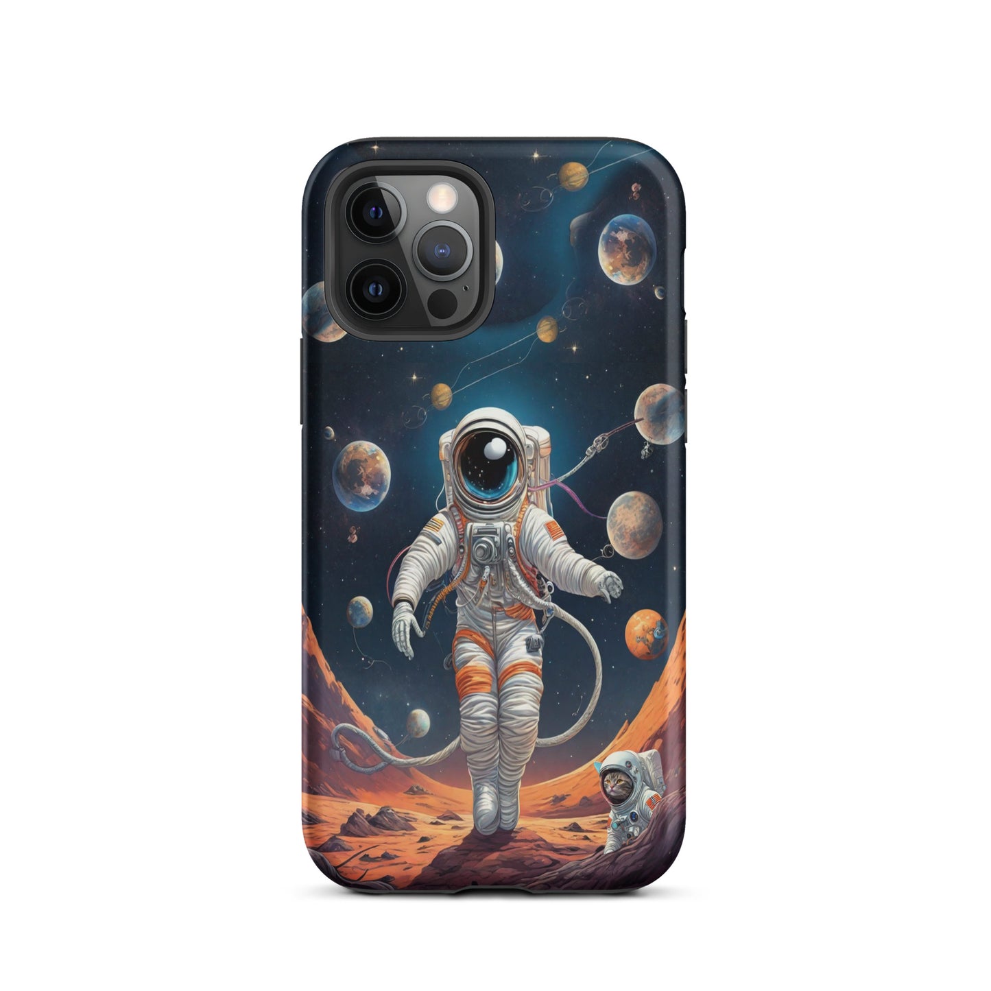 iPhone Dual-Layered Tough Case With Raised Bezel - Astronaut grey cat