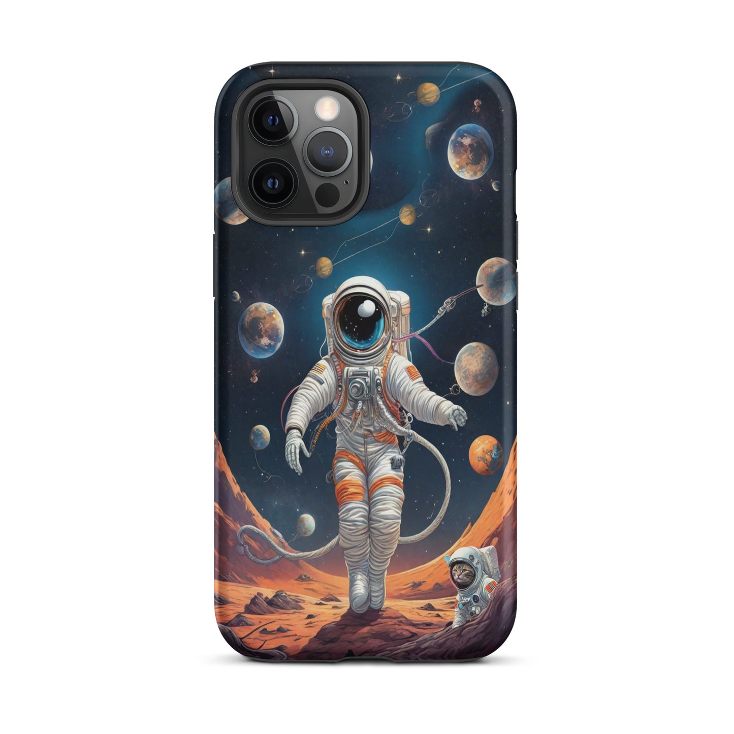 iPhone Dual-Layered Tough Case With Raised Bezel - Astronaut grey cat