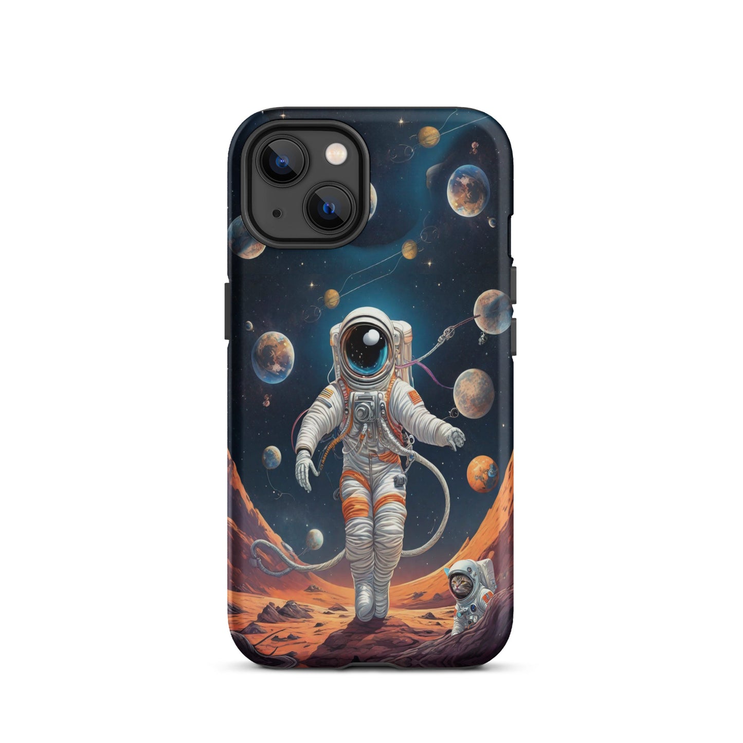 iPhone Dual-Layered Tough Case With Raised Bezel - Astronaut grey cat