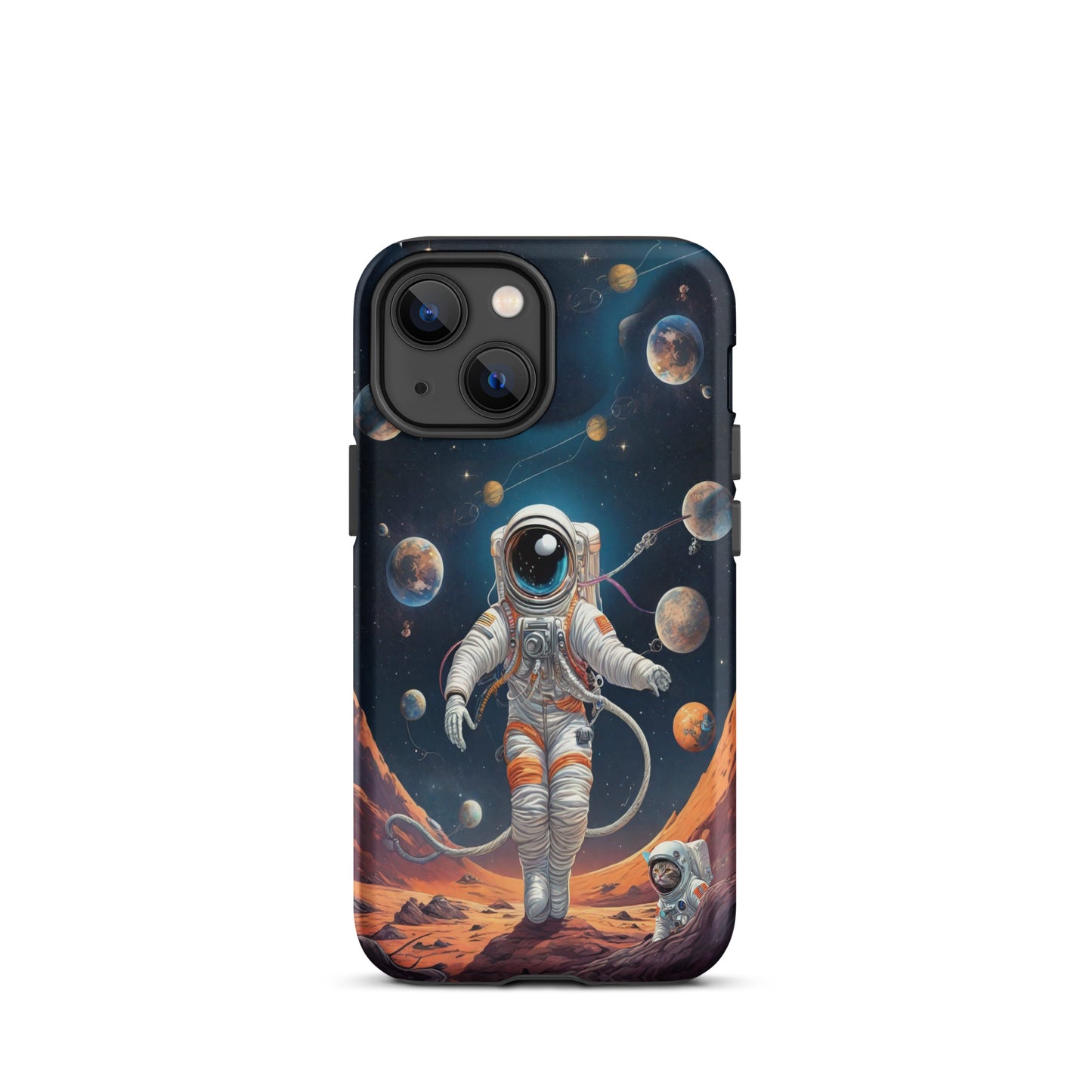 iPhone Dual-Layered Tough Case With Raised Bezel - Astronaut grey cat