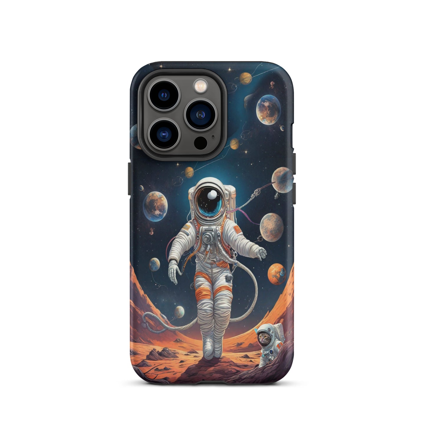 iPhone Dual-Layered Tough Case With Raised Bezel - Astronaut grey cat