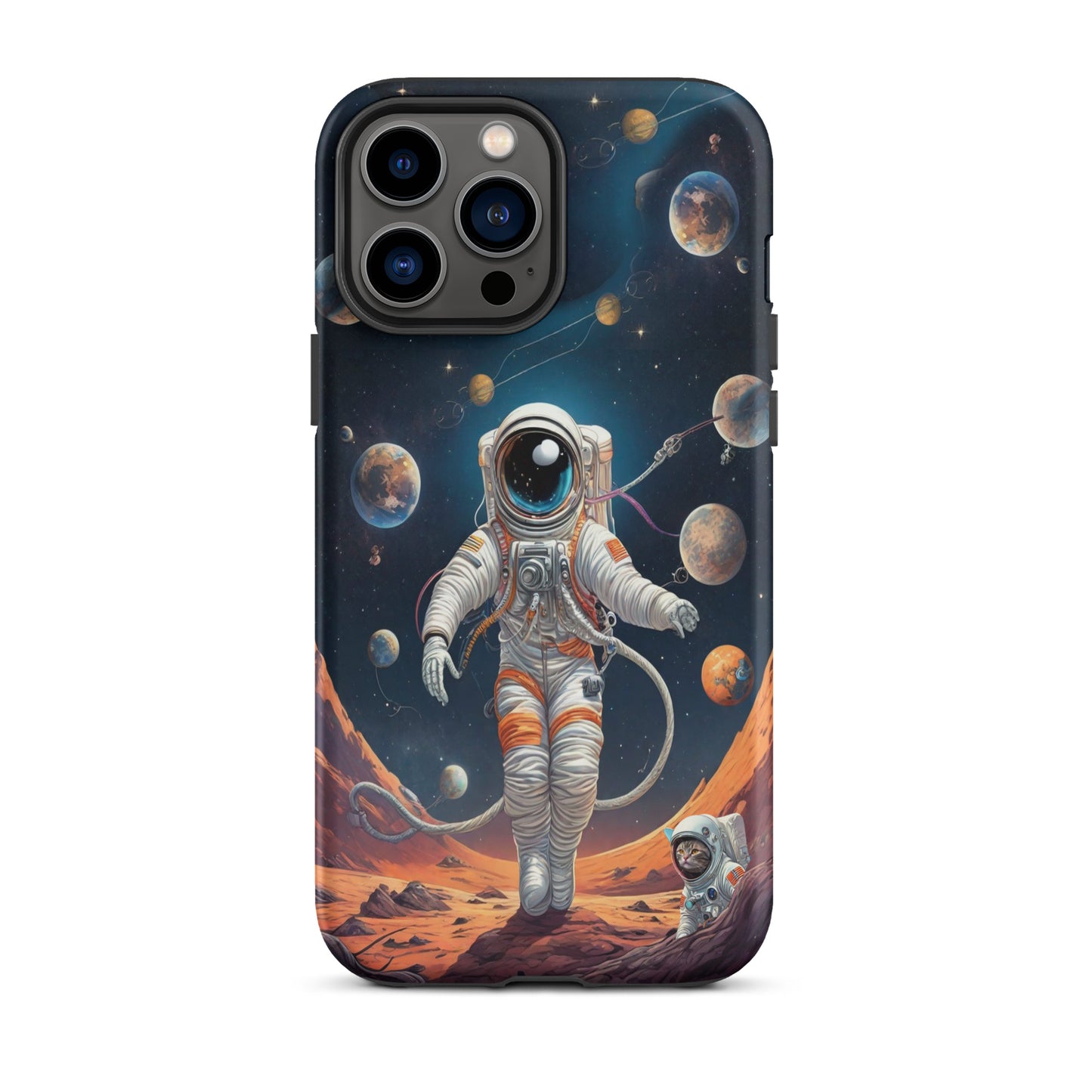 iPhone Dual-Layered Tough Case With Raised Bezel - Astronaut grey cat