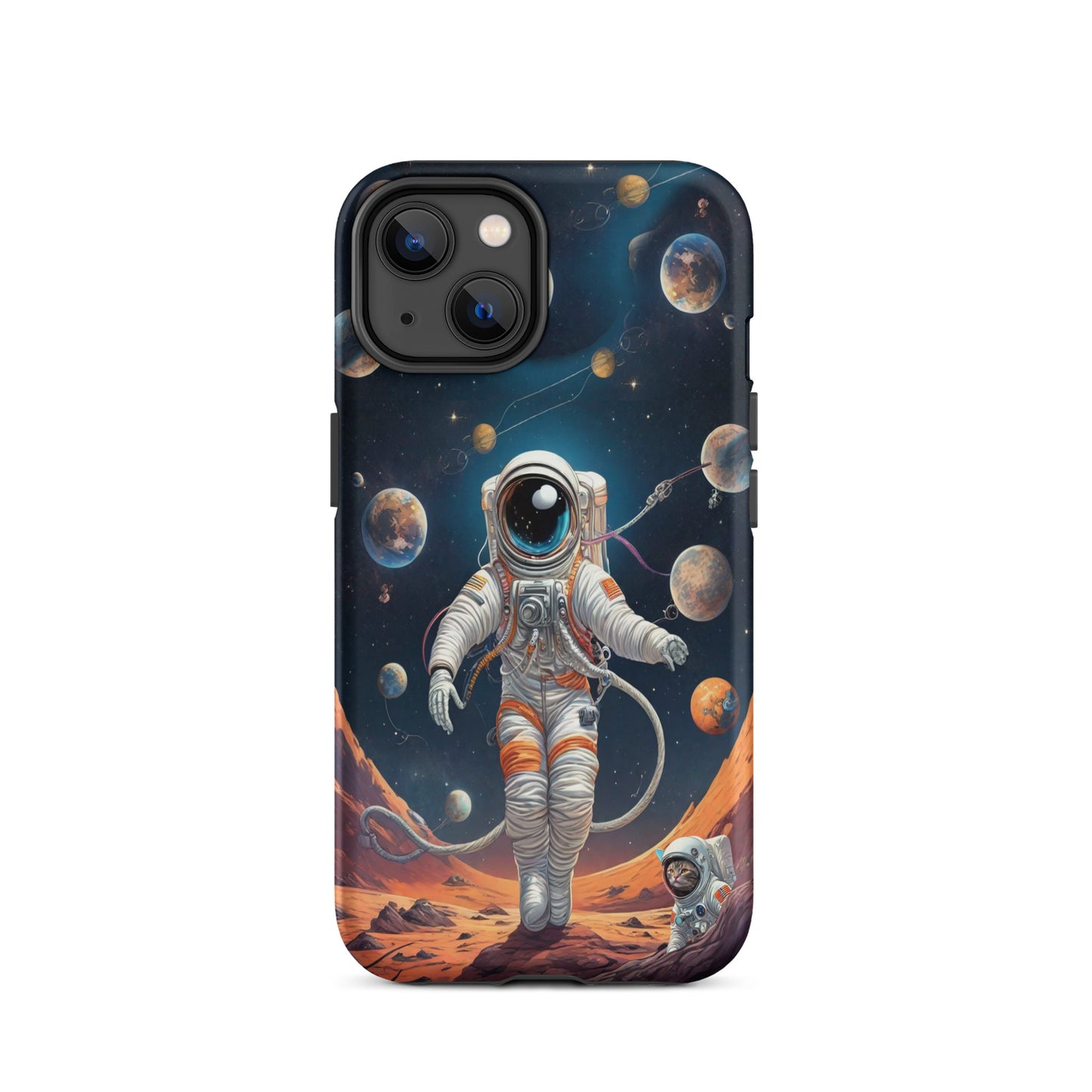 iPhone Dual-Layered Tough Case With Raised Bezel - Astronaut grey cat
