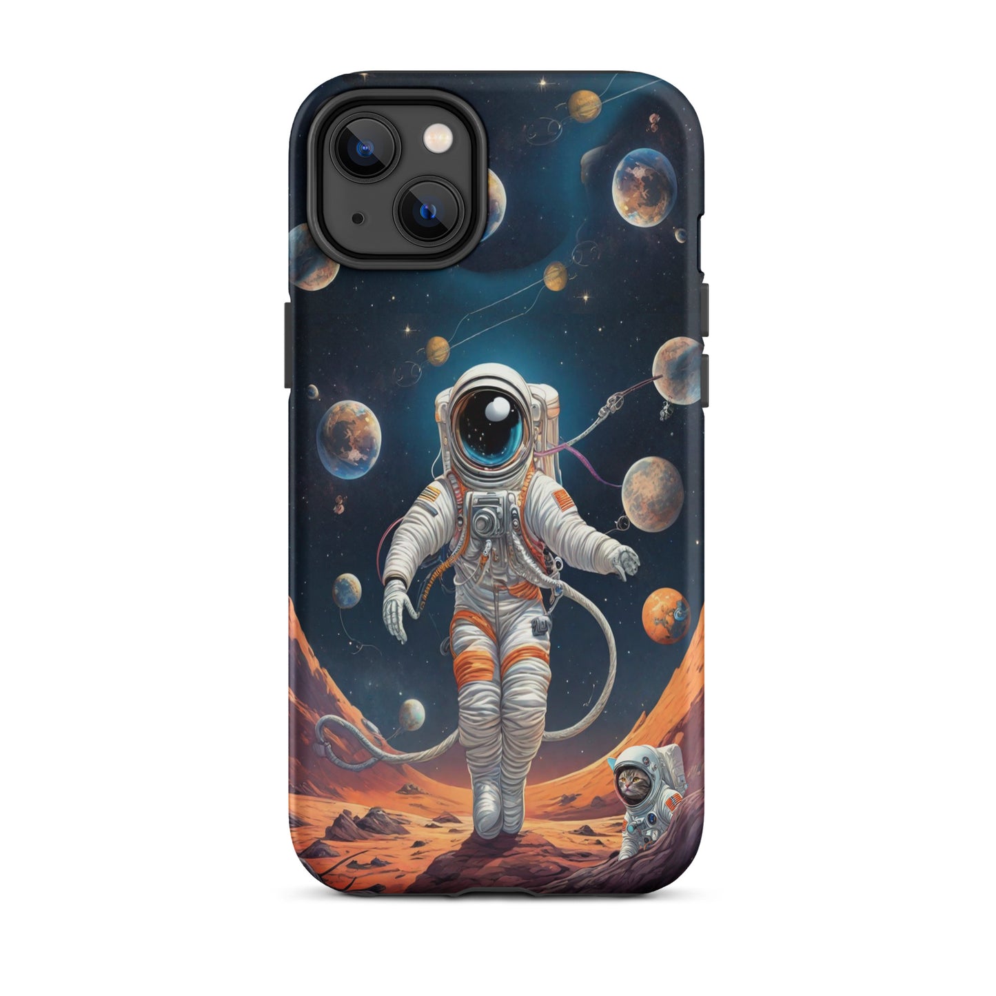 iPhone Dual-Layered Tough Case With Raised Bezel - Astronaut grey cat