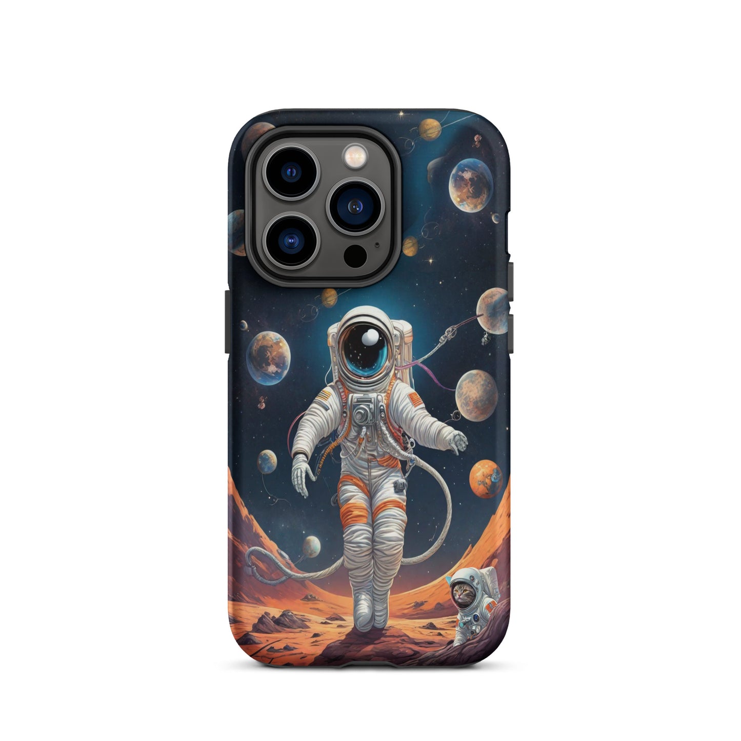 iPhone Dual-Layered Tough Case With Raised Bezel - Astronaut grey cat