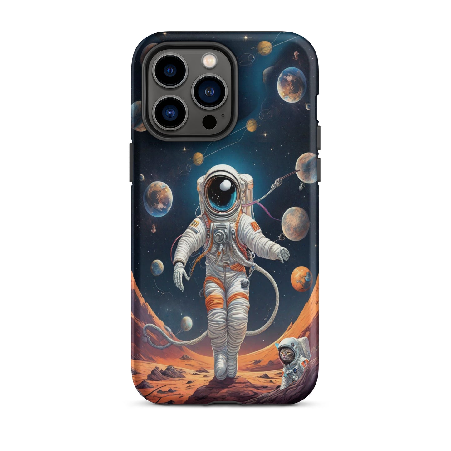 iPhone Dual-Layered Tough Case With Raised Bezel - Astronaut grey cat