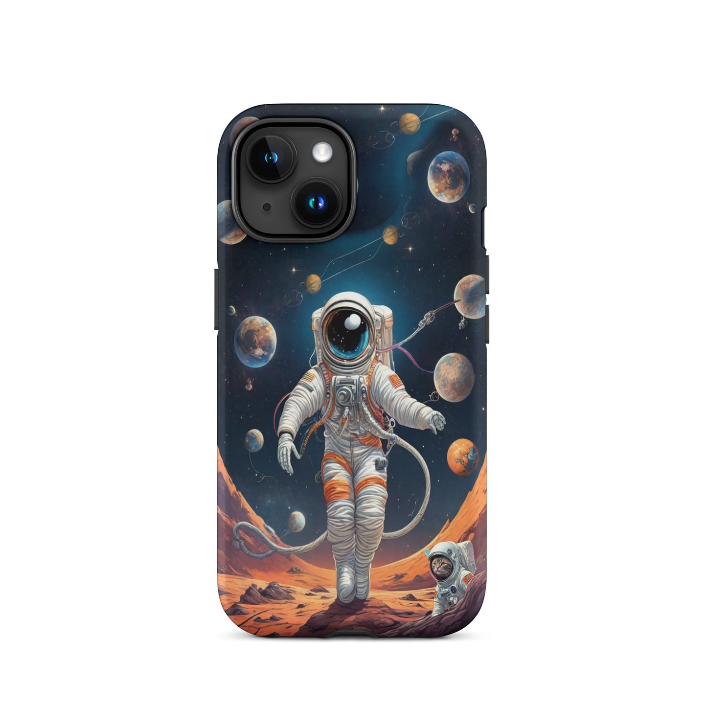 iPhone Dual-Layered Tough Case With Raised Bezel - Astronaut grey cat