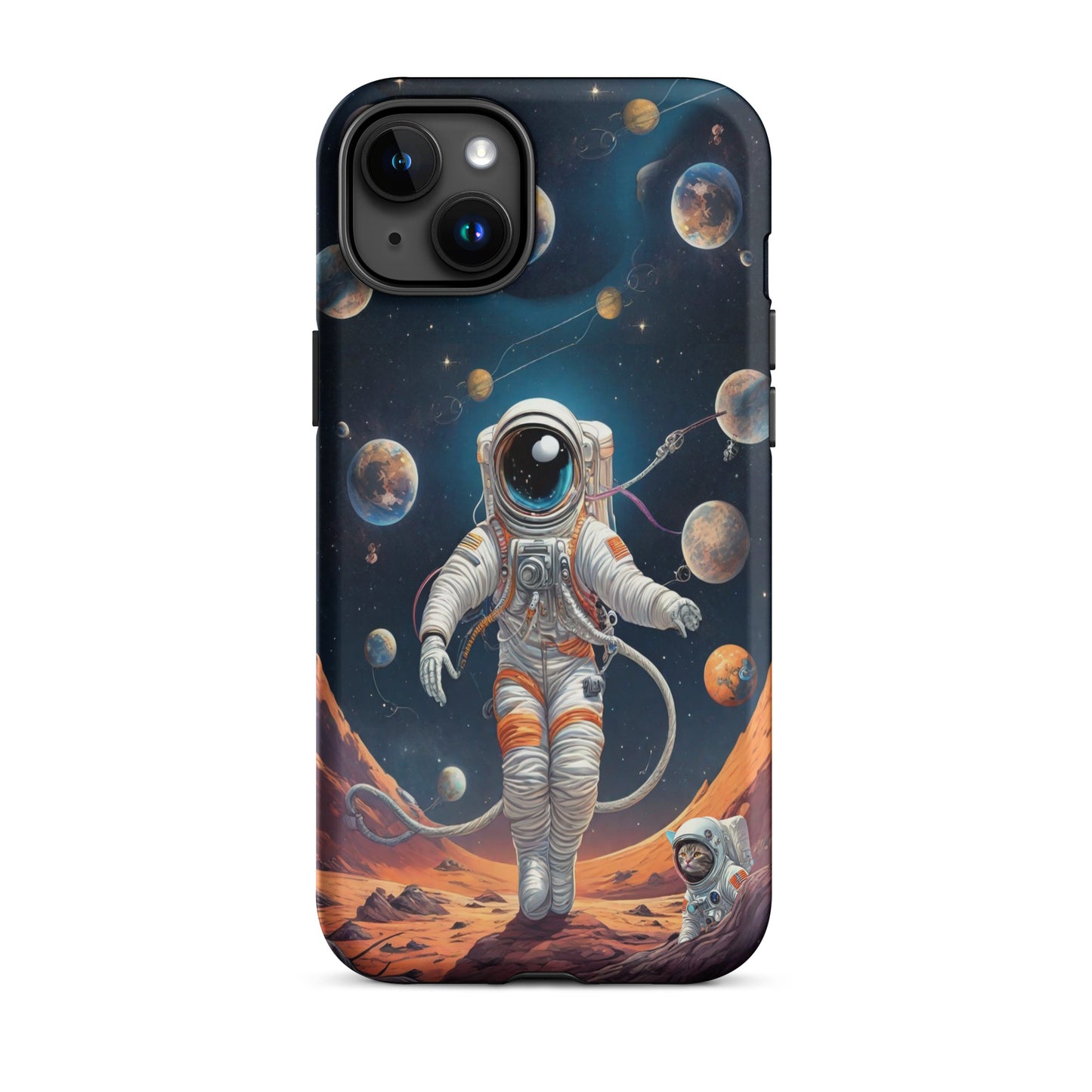 iPhone Dual-Layered Tough Case With Raised Bezel - Astronaut grey cat