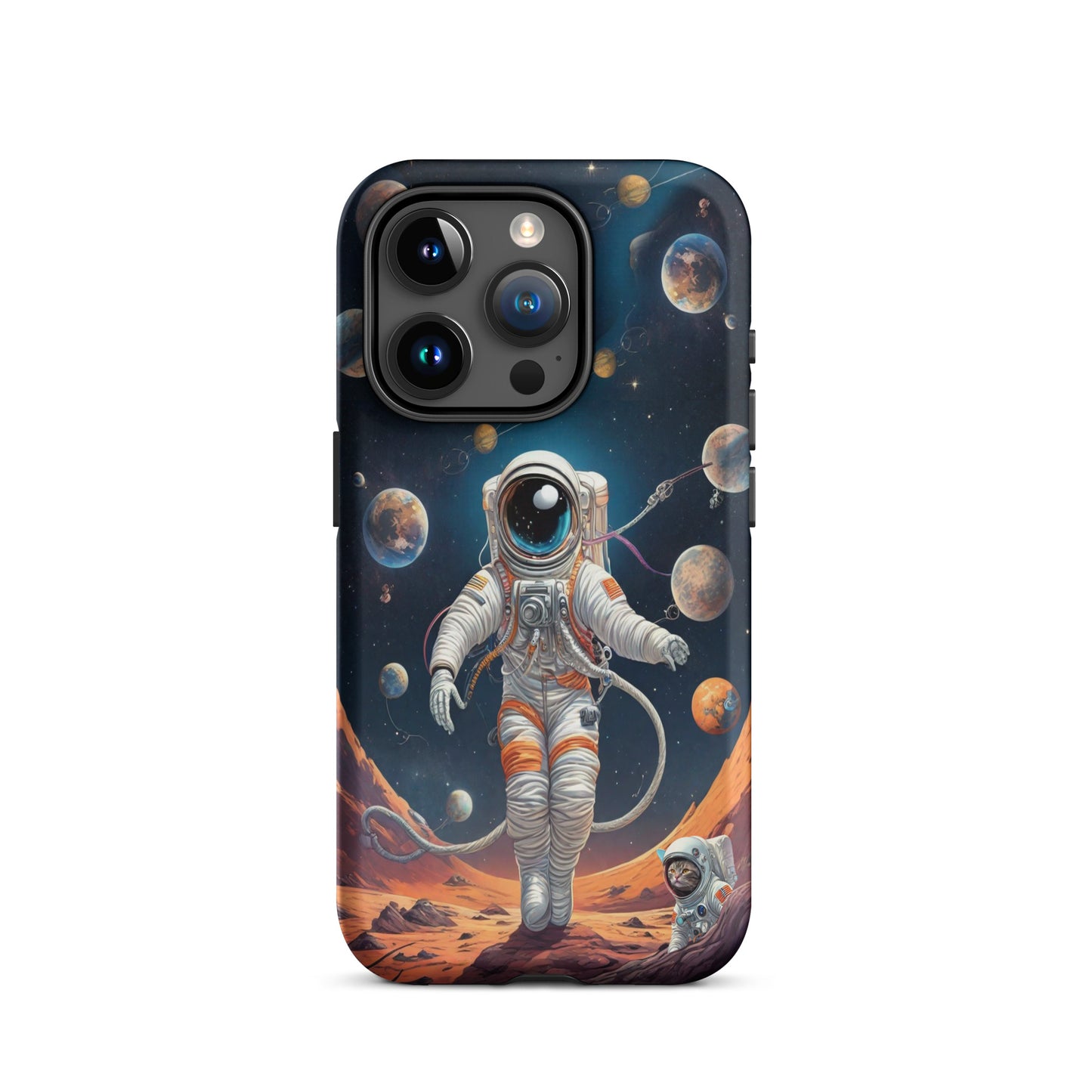 iPhone Dual-Layered Tough Case With Raised Bezel - Astronaut grey cat