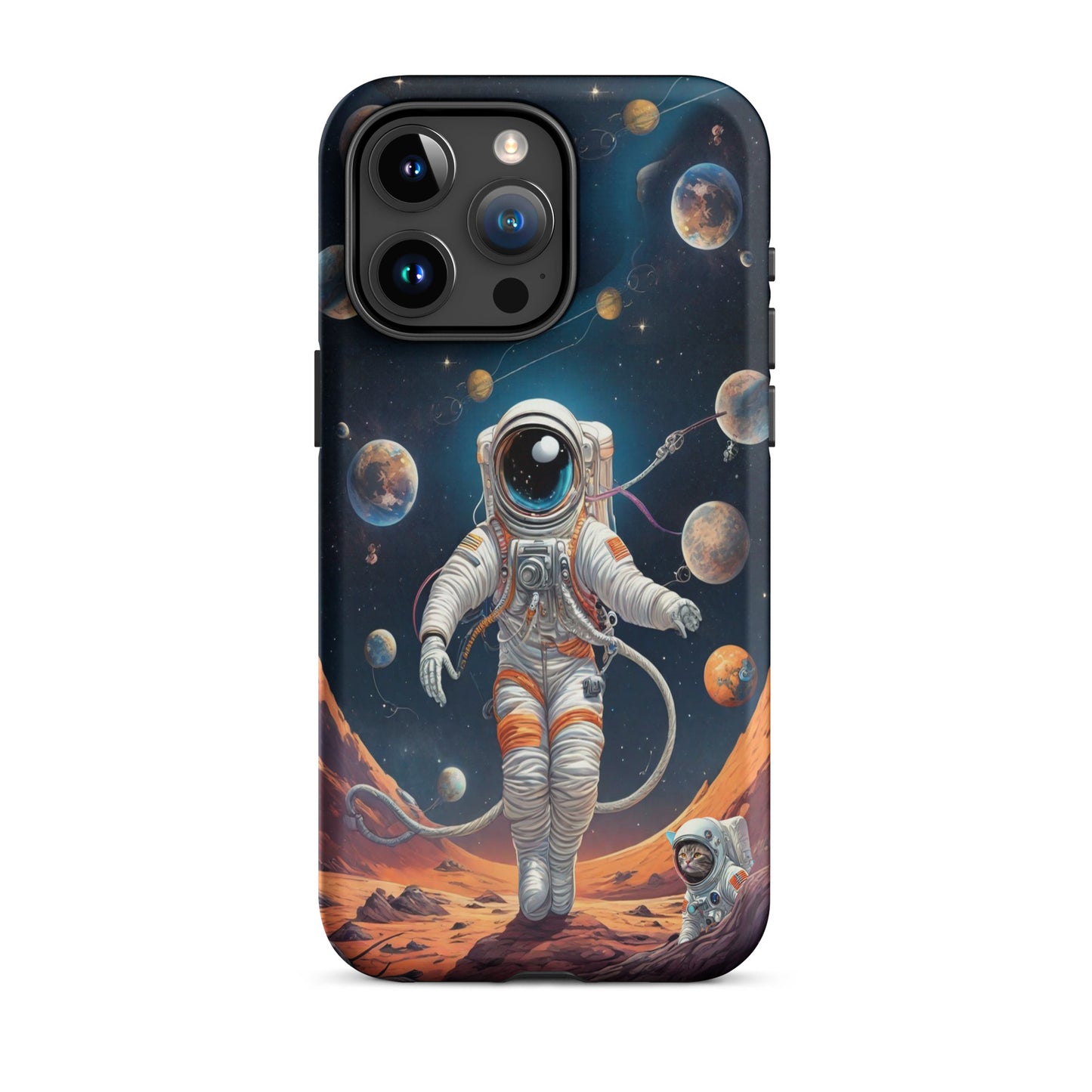 iPhone Dual-Layered Tough Case With Raised Bezel - Astronaut grey cat