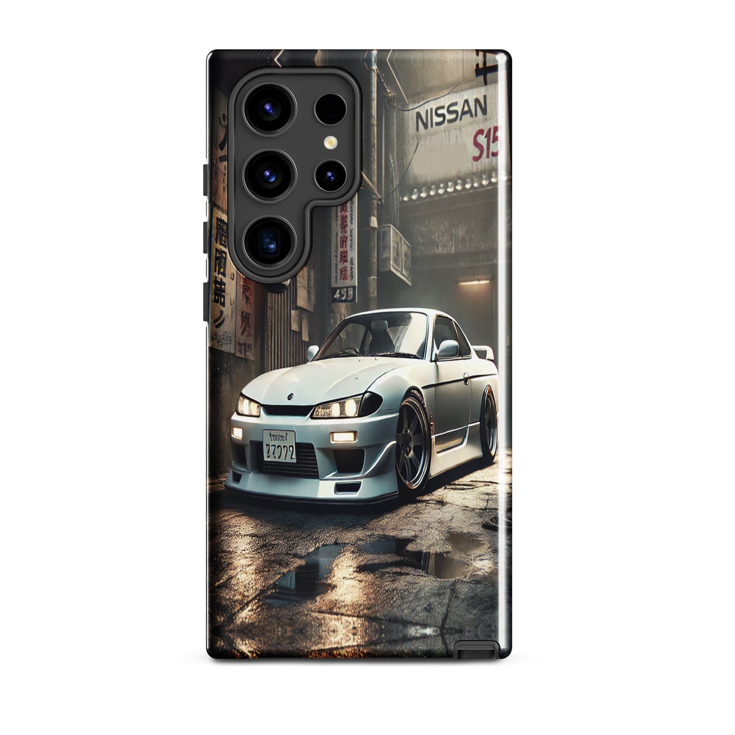 Samsung Galaxy S24 Ultra Tough Case Front View with a Nissan Silvia s15 Design in White.