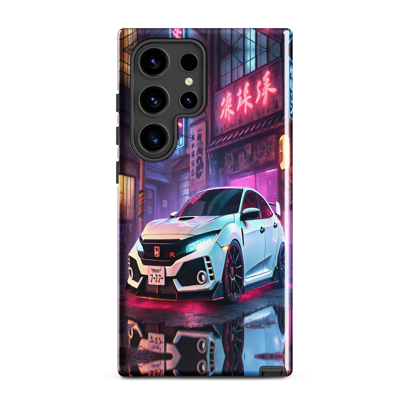 Samsung s24 Ultra Case, Front View, with a Honda Civic Type R FK8 in Championship White design.